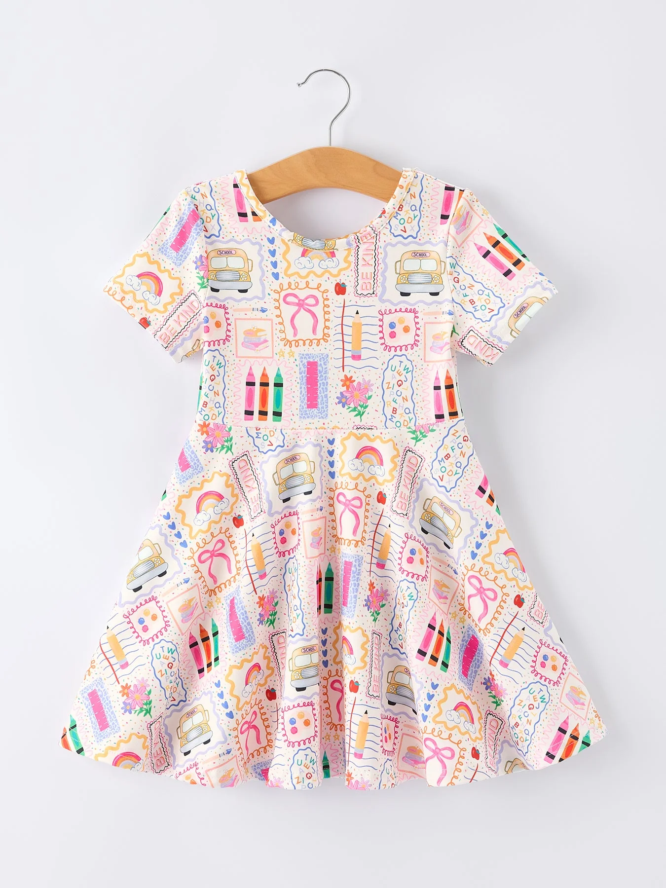 Back to School Rainbow Print Girls Dress Short Sleeve - Image 6
