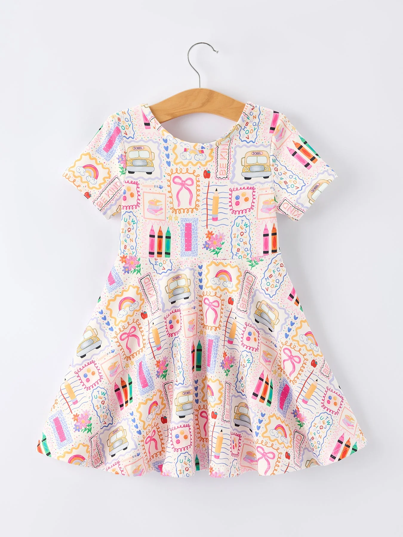 Back to School Rainbow Print Girls Dress Short Sleeve - Image 7