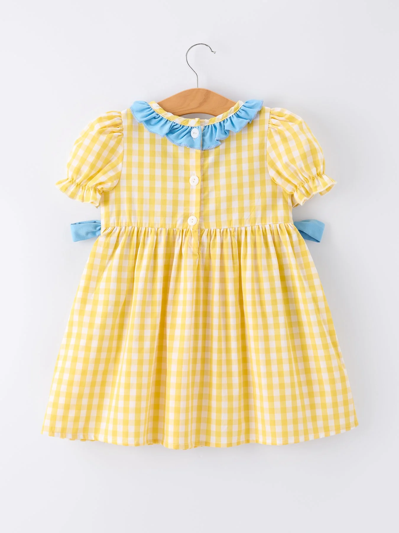 Back To School School Bus Plaid Girls Dress Ruffle Collar Bow - Image 2