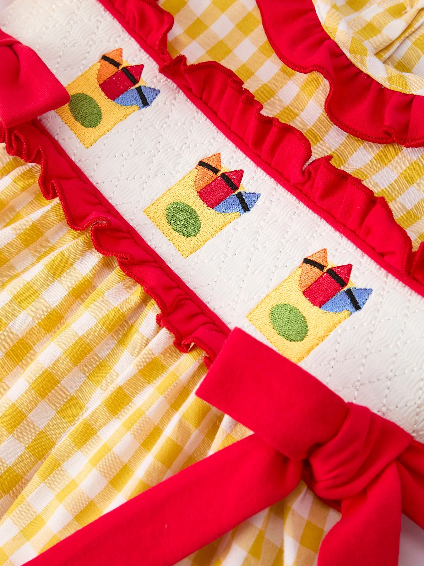 Back To School Supply Plaid Girls Dress Ruffle Collar Bow - Image 3