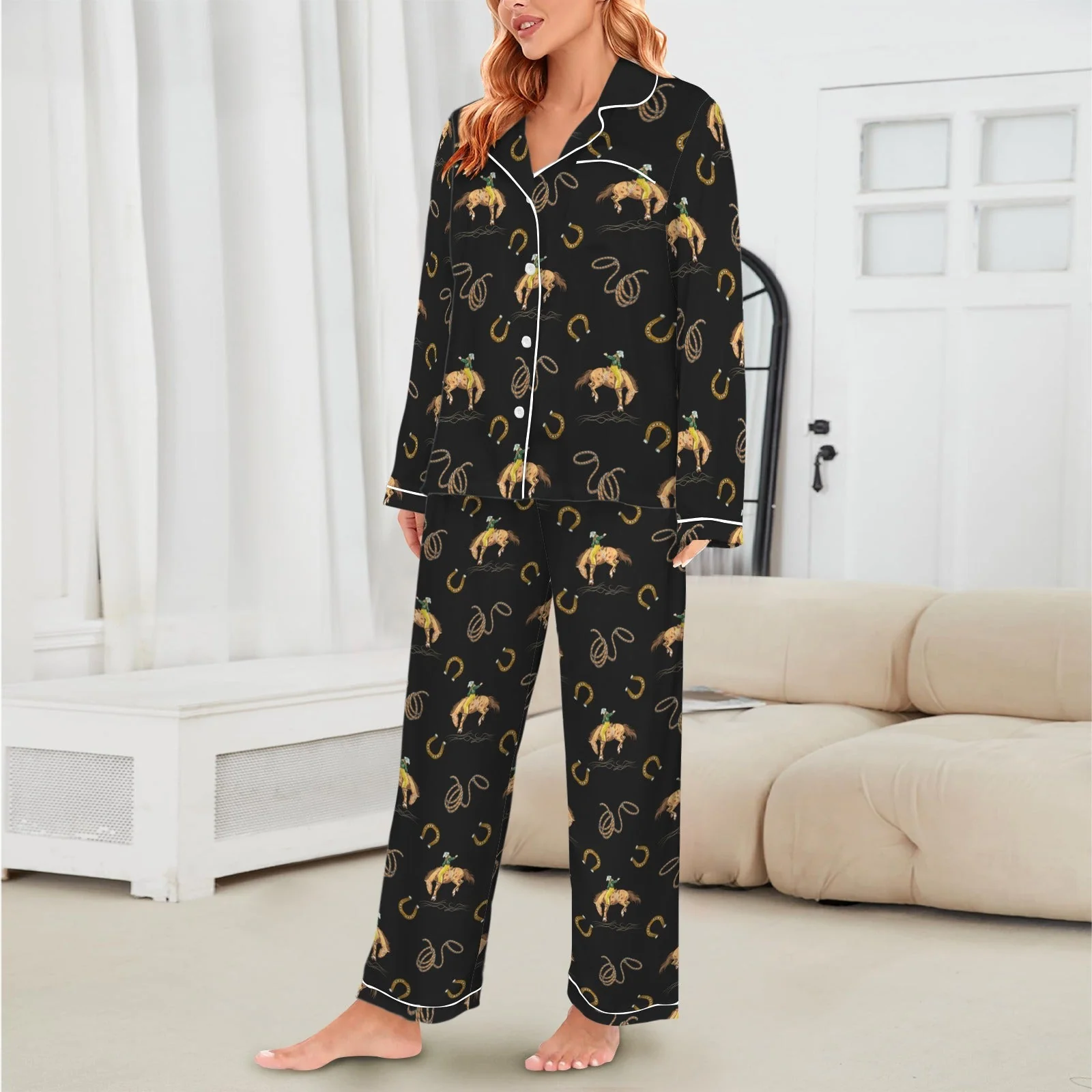 Baha Ranch All Cowboy Western Satin Long Pajamas - Image 2