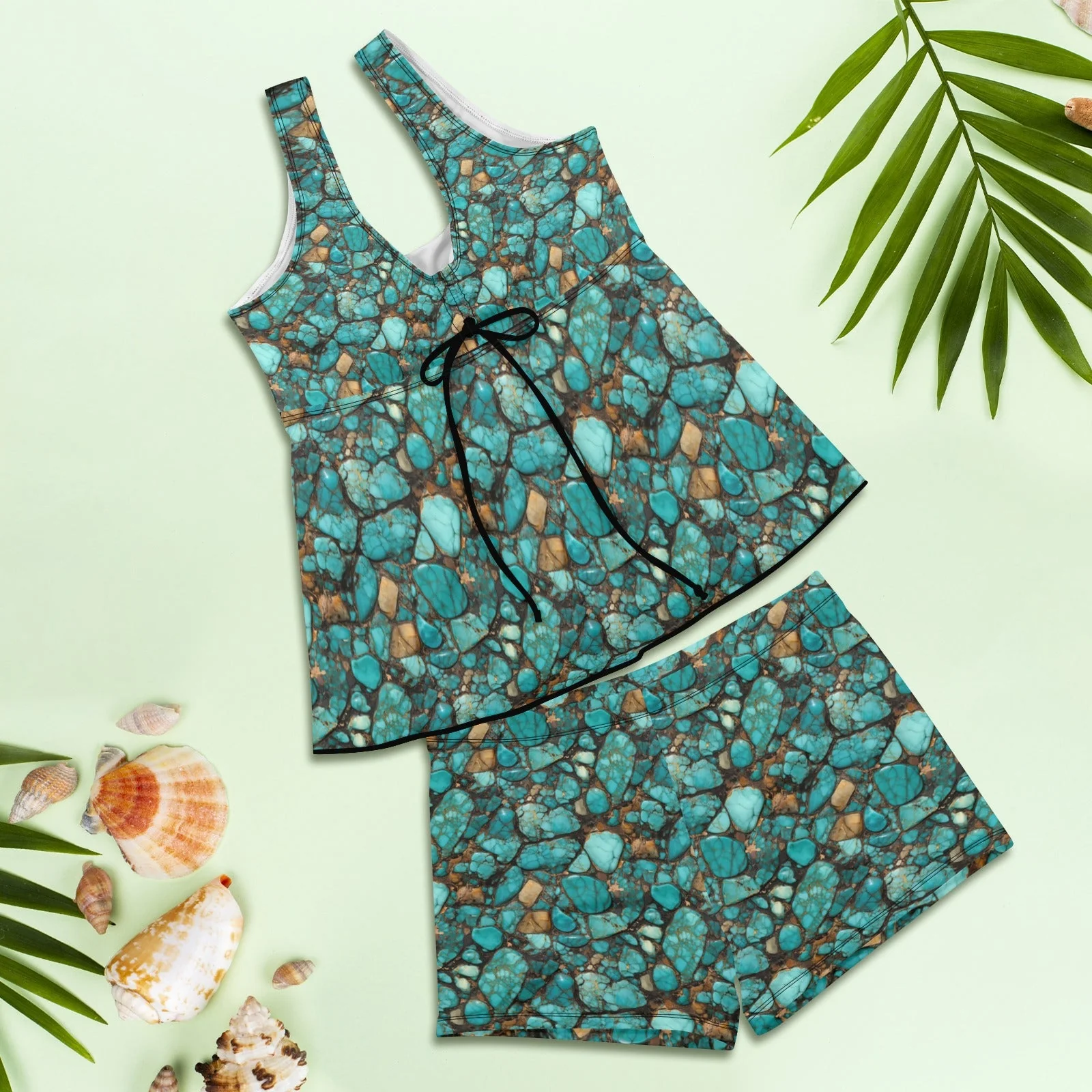 Baha Ranch All Turquoise Tankini & Boy Shorts Swim Set - Image 4
