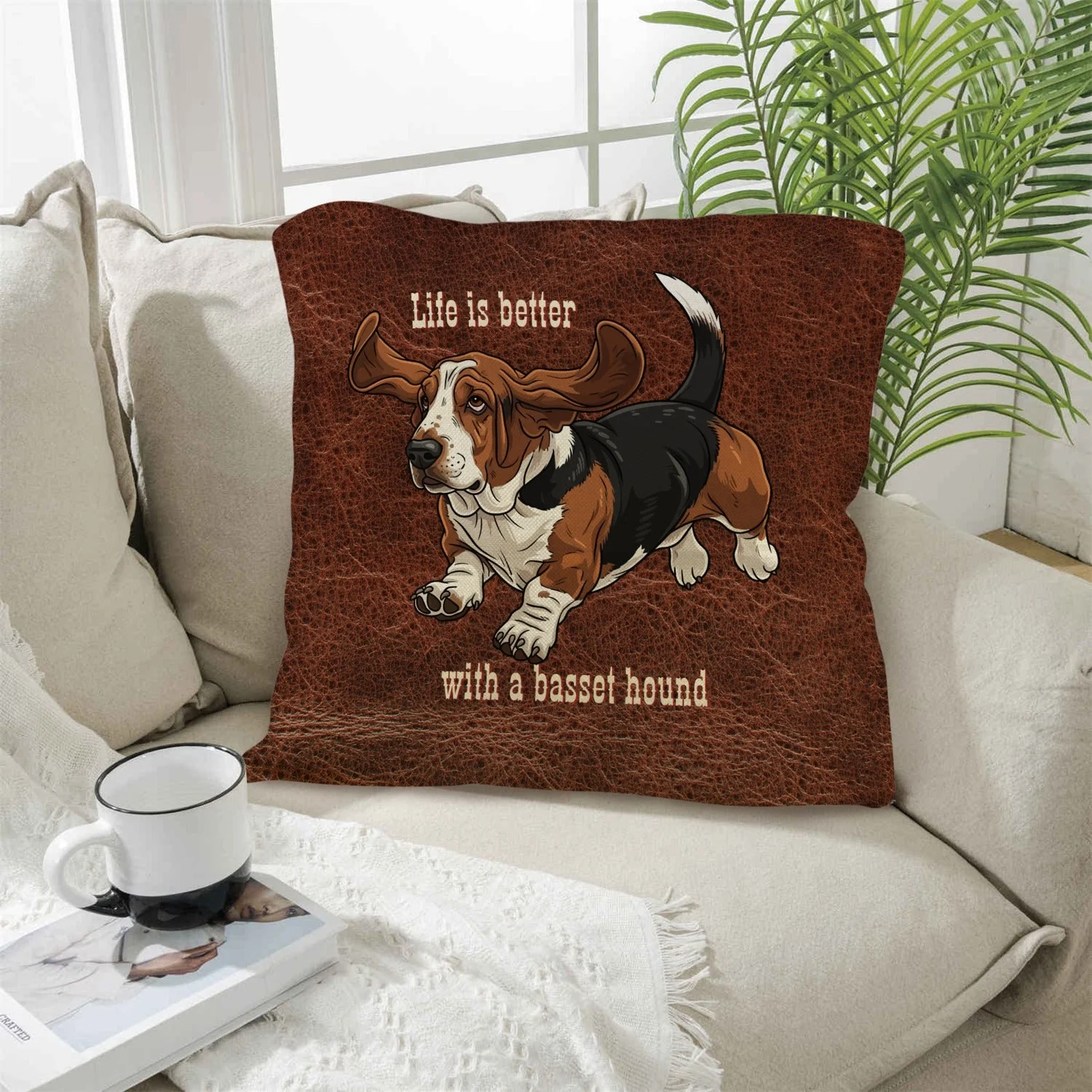 Baha Ranch Basset Hound Life is Better Throw Pillow Case Made in America - Image 3