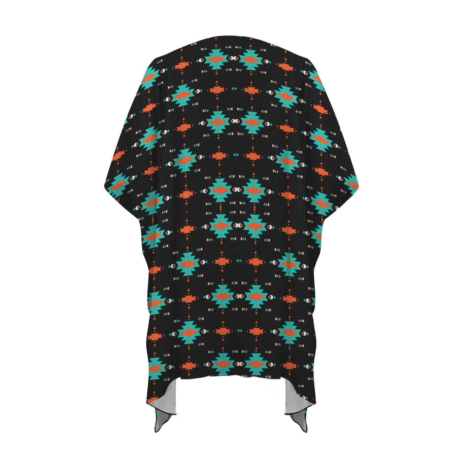 Baha Ranch Black Turquoise Orange Aztec Duster Kimono Coverup - Image 5