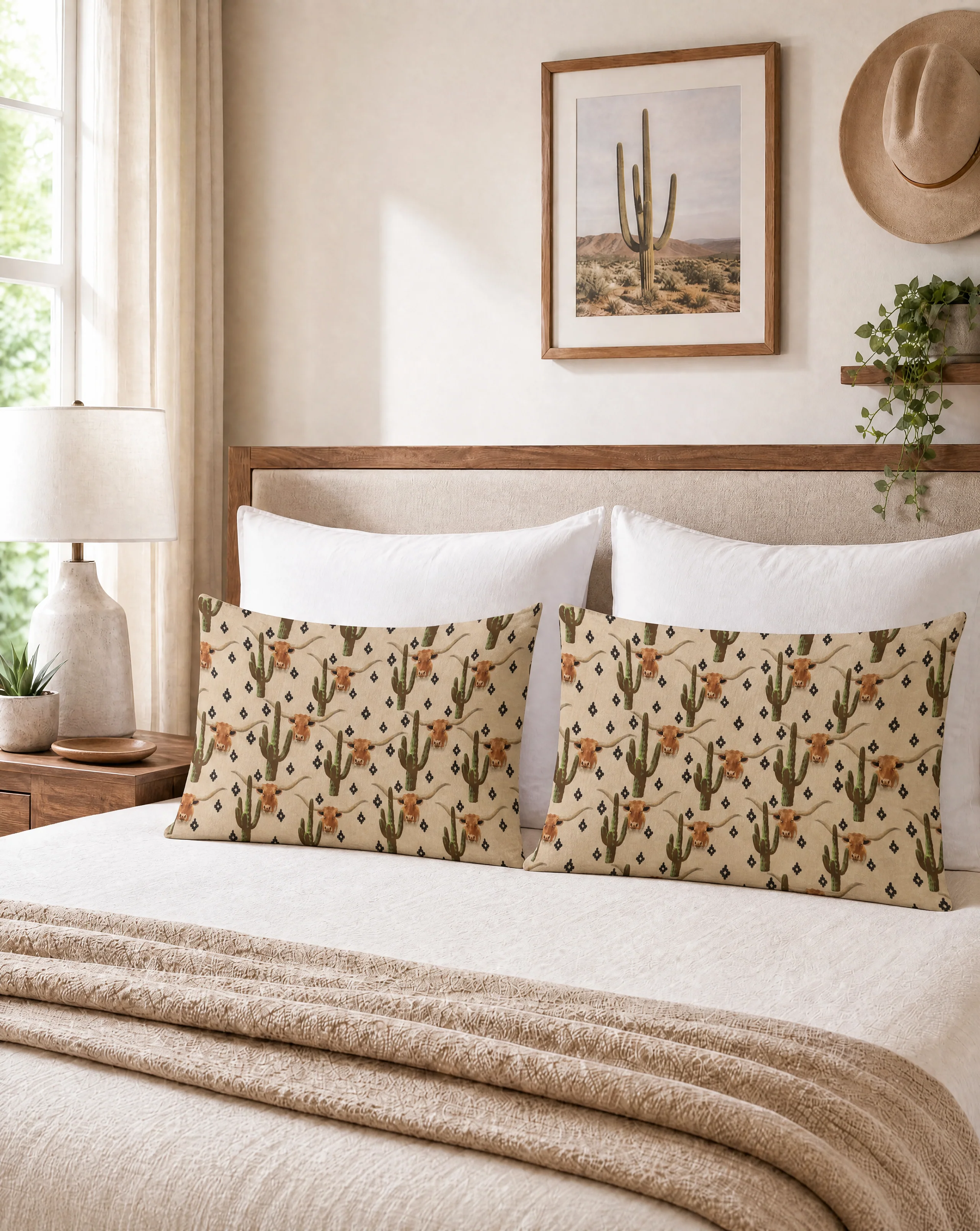 Baha Ranch Cactus Longhorn Pillow Case Made in America - Image 4