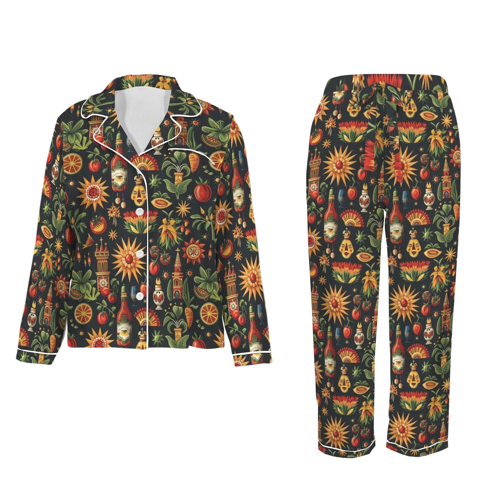 Baha Ranch Colores De Mexico - Mexican Culture Satin Pajamas - Image 5