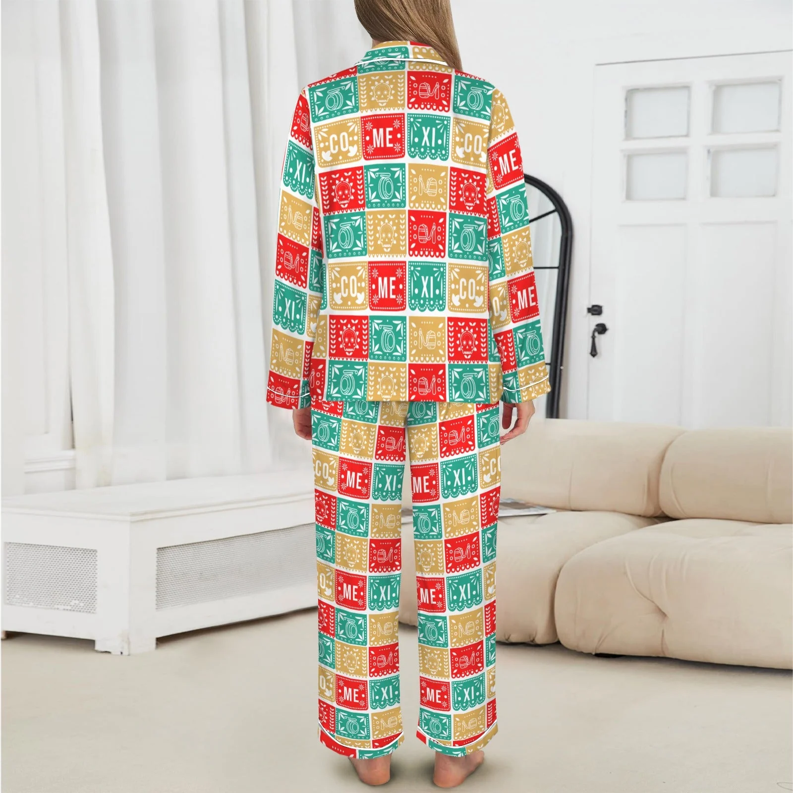 Baha Ranch Colores De Mexico Picado Womens Satin Pajamas - Image 4