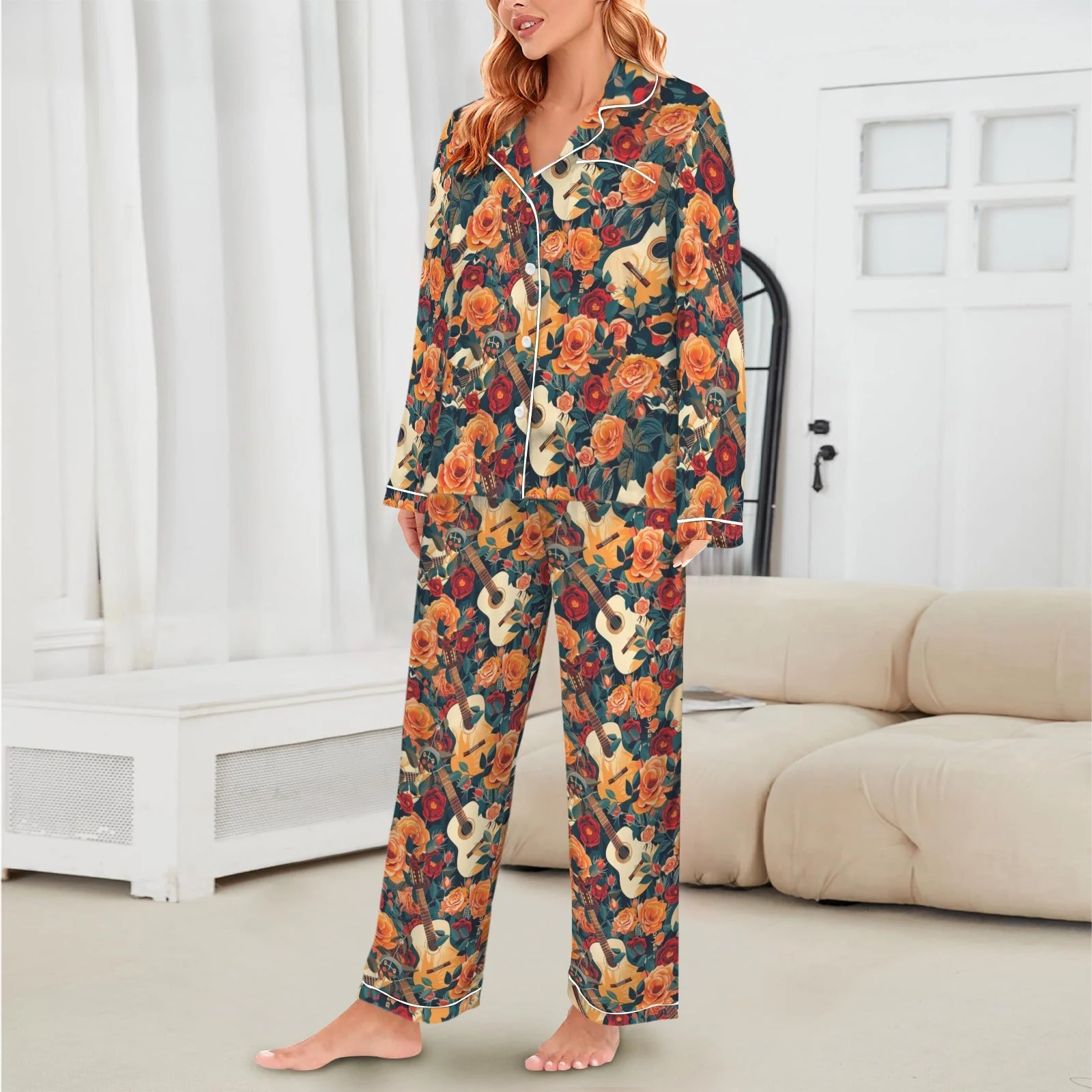 Baha Ranch Colores De Mexico Roses & Guitars Satin Pajamas - Image 2