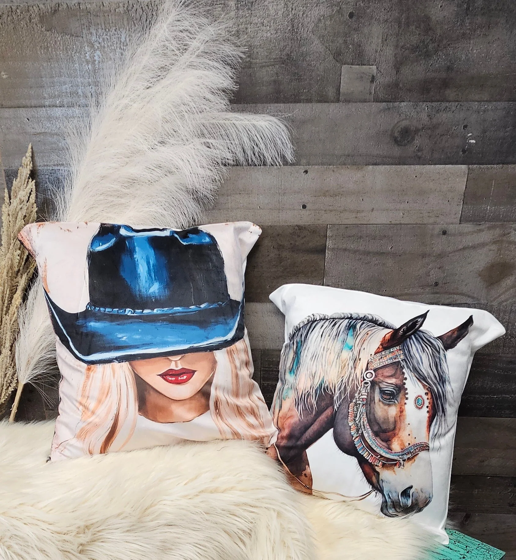 Baha Ranch Cowgirl Blonde Velvety Soft Throw Pillow Case Made in America - Image 2