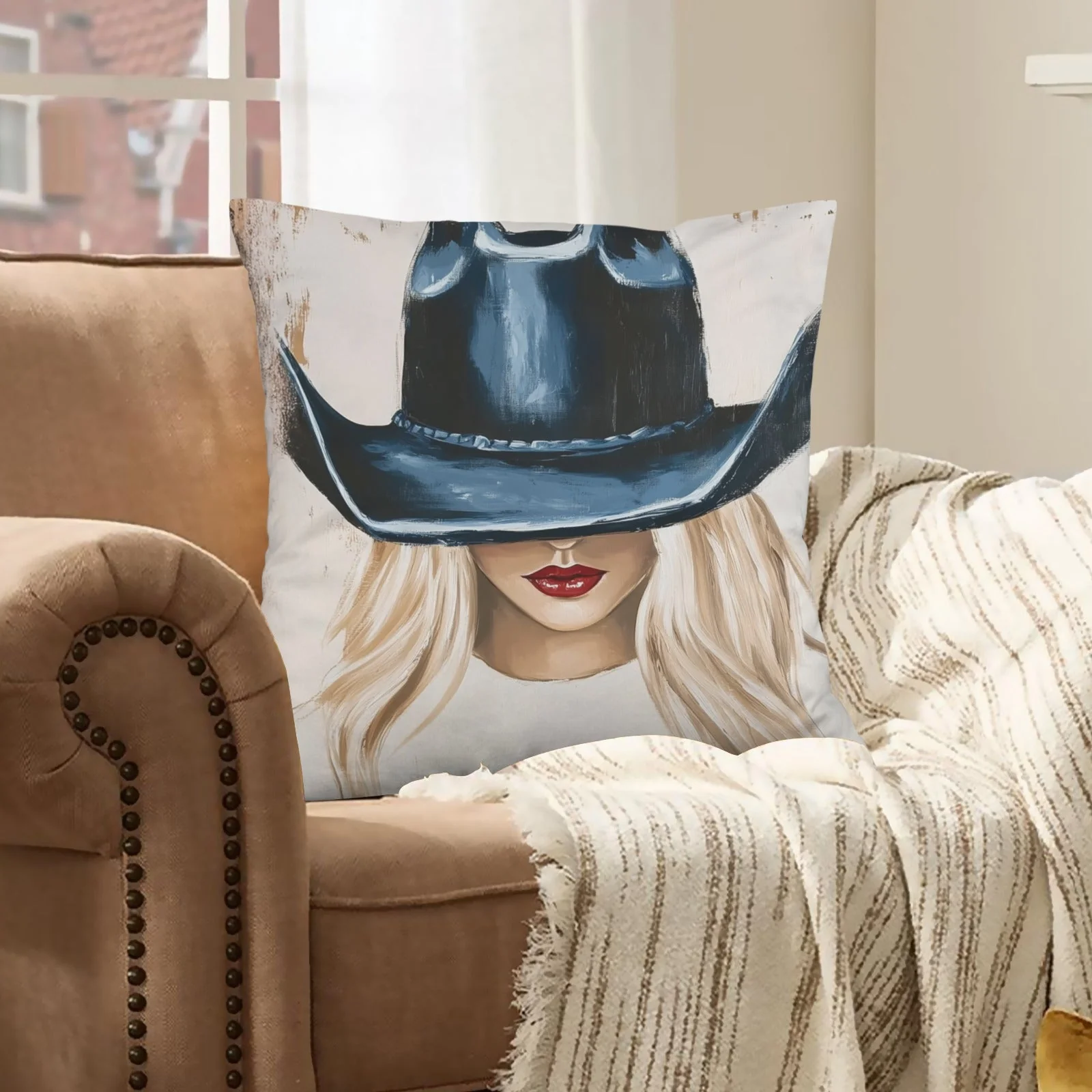 Baha Ranch Cowgirl Blonde Velvety Soft Throw Pillow Case Made in America - Image 3