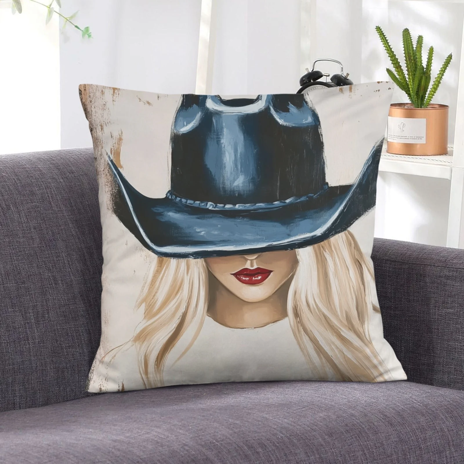 Baha Ranch Cowgirl Blonde Velvety Soft Throw Pillow Case Made in America - Image 8