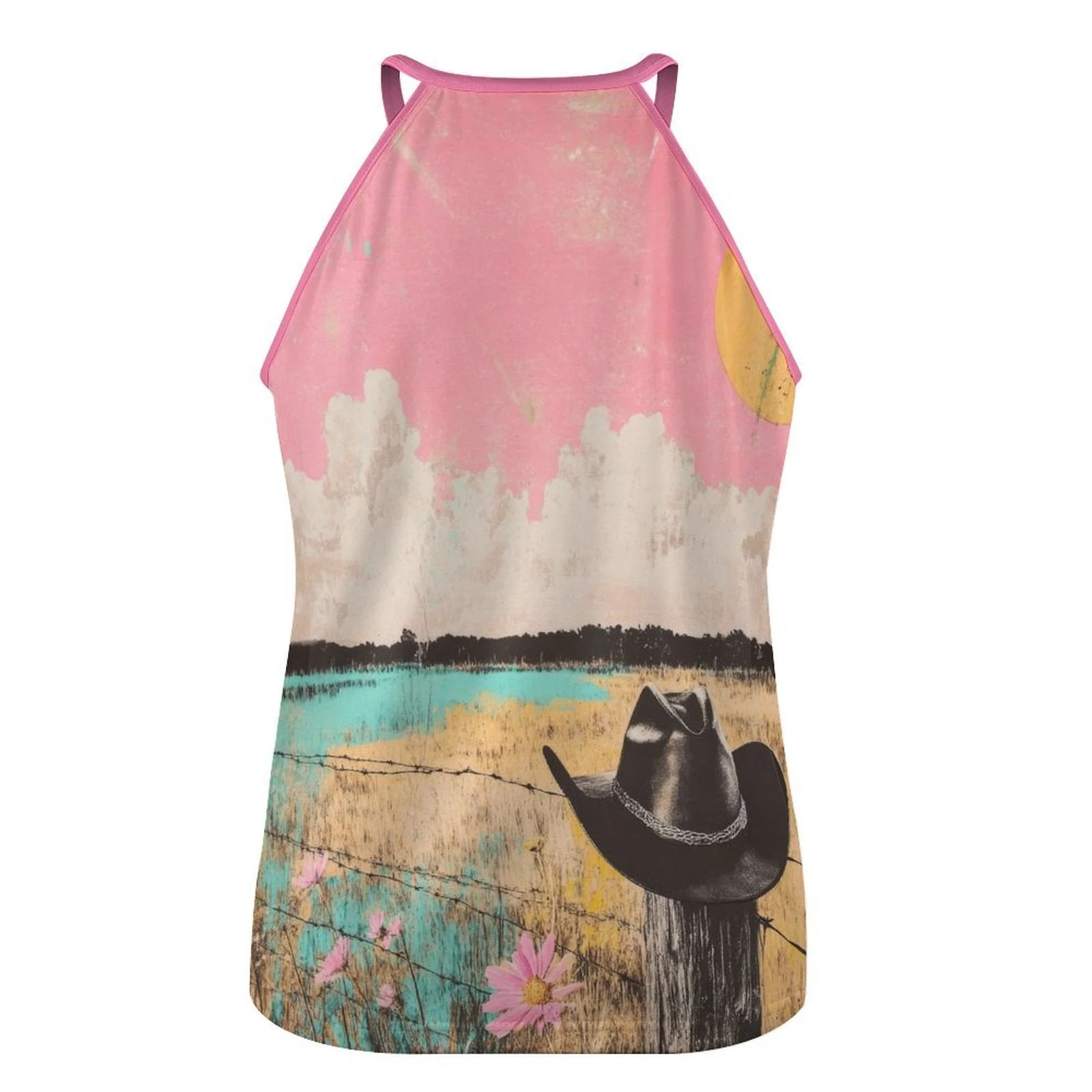 Baha Ranch Cowgirl on the Moon Retro Pop Western Tank Top - Image 3