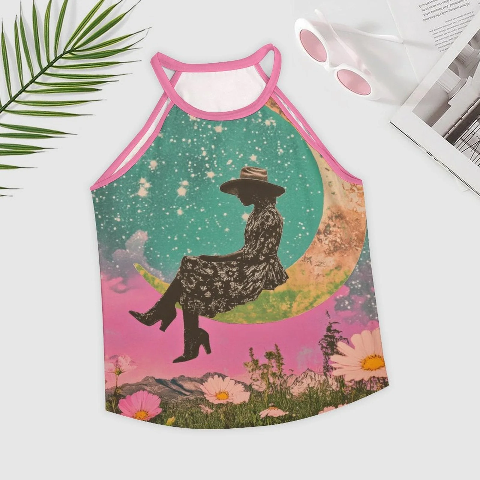 Baha Ranch Cowgirl on the Moon Retro Pop Western Tank Top - Image 4