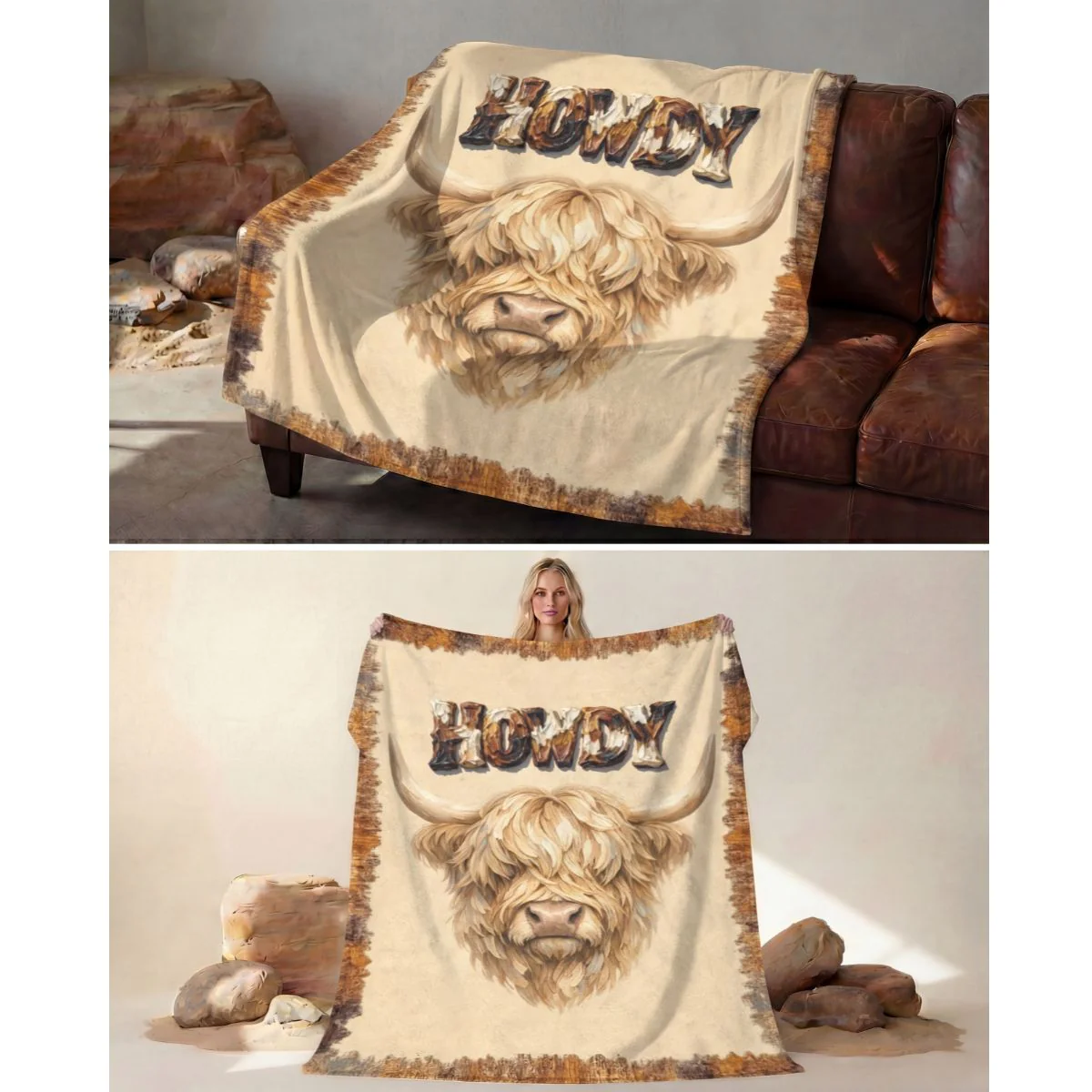 Baha Ranch Howdy Highland Throw Blanket 60" x 80" Made in America - Image 3