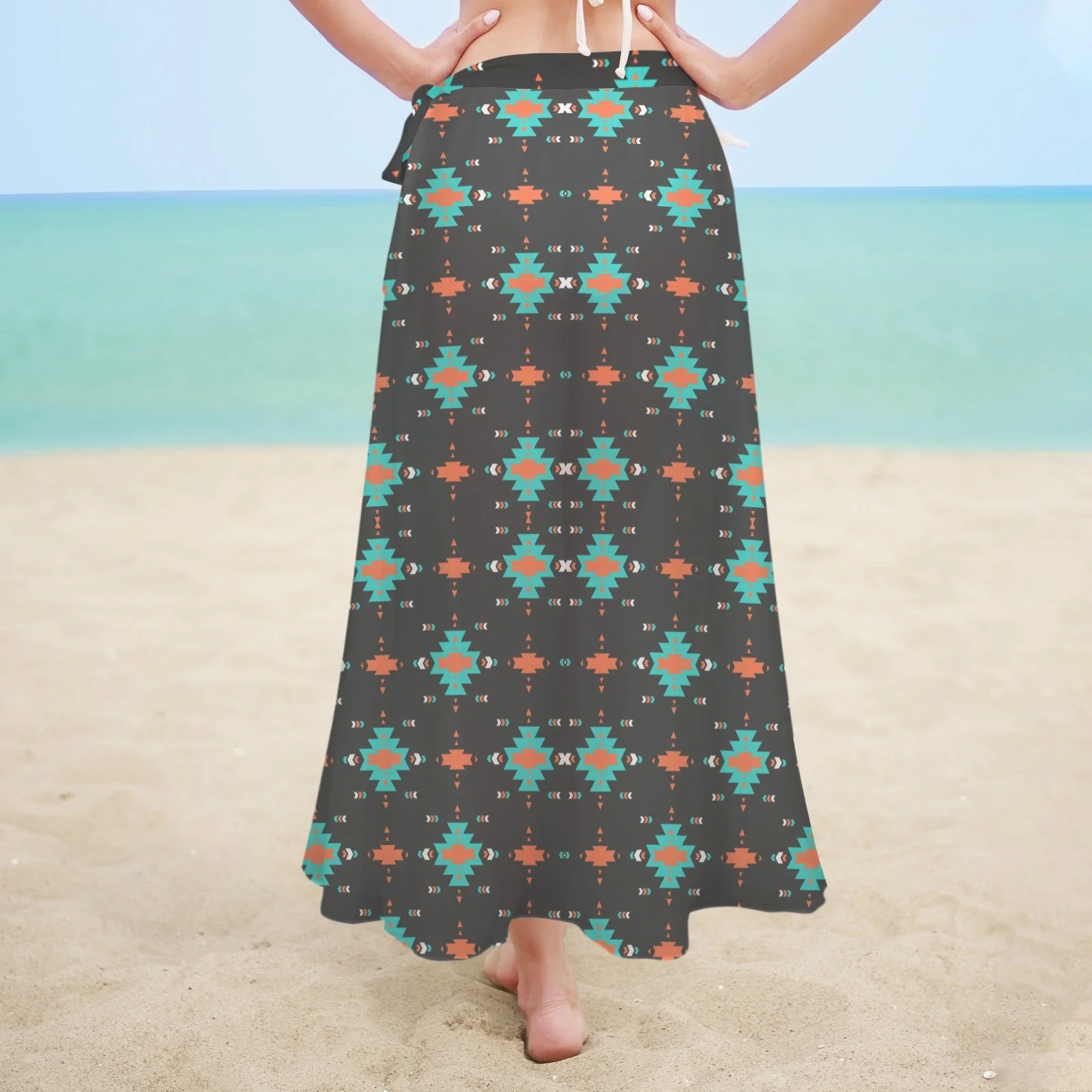 Baha Ranch Orange Aztec Beach Coverup Skirt - Image 4