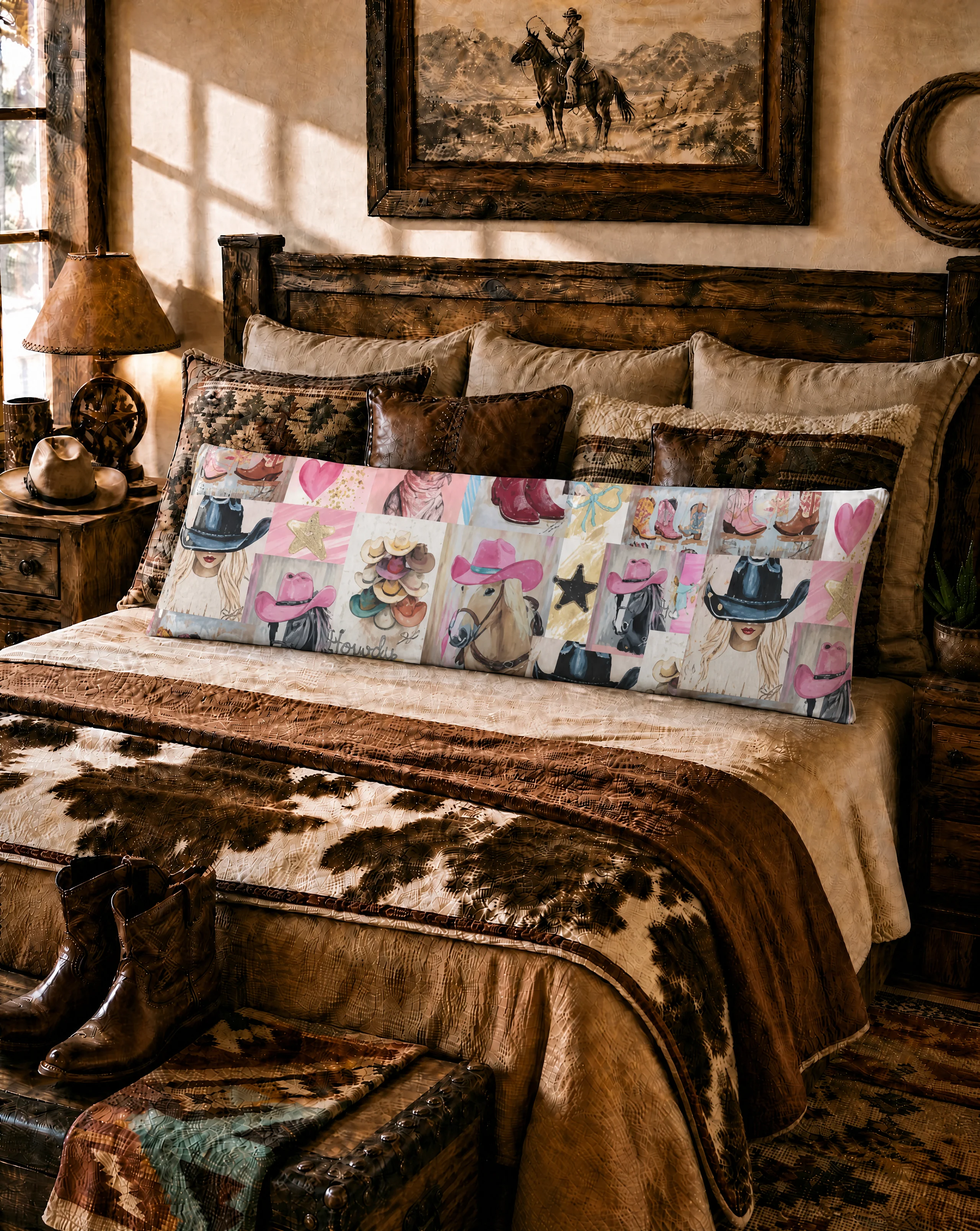 Baha Ranch Painted Cowgirl Western Body Pillow Cover Made in America - Image 3