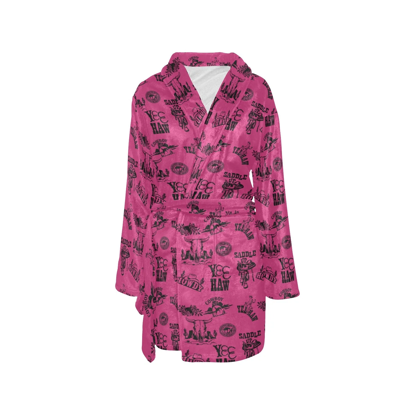 Baha Ranch Pink Cowboy Print Western Bath Robe - Image 3