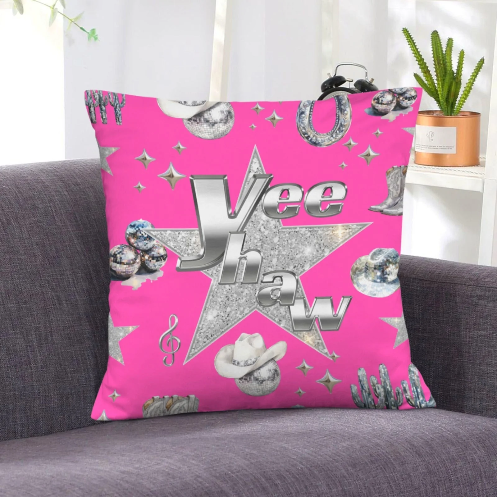 Baha Ranch Pink YEEHAW Velvety Soft Pillow Case Made in America - Image 3
