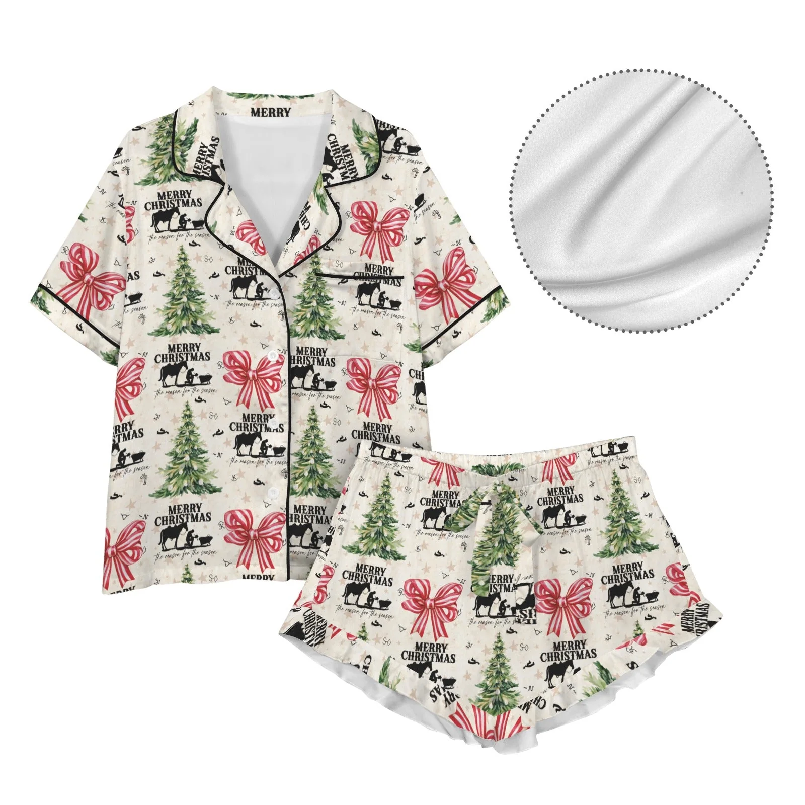 Baha Ranch Praying Cowboy Christmas Cowgirl Western Satin Pajamas Short Set - Image 4
