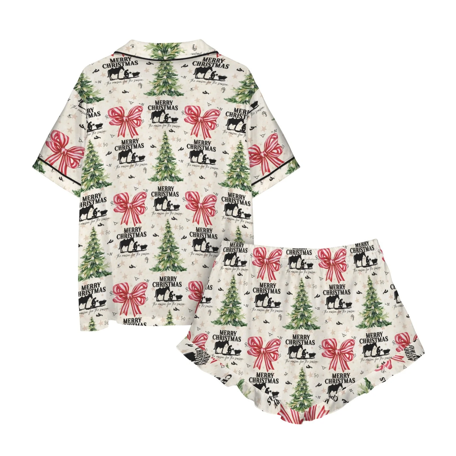 Baha Ranch Praying Cowboy Christmas Cowgirl Western Satin Pajamas Short Set - Image 5