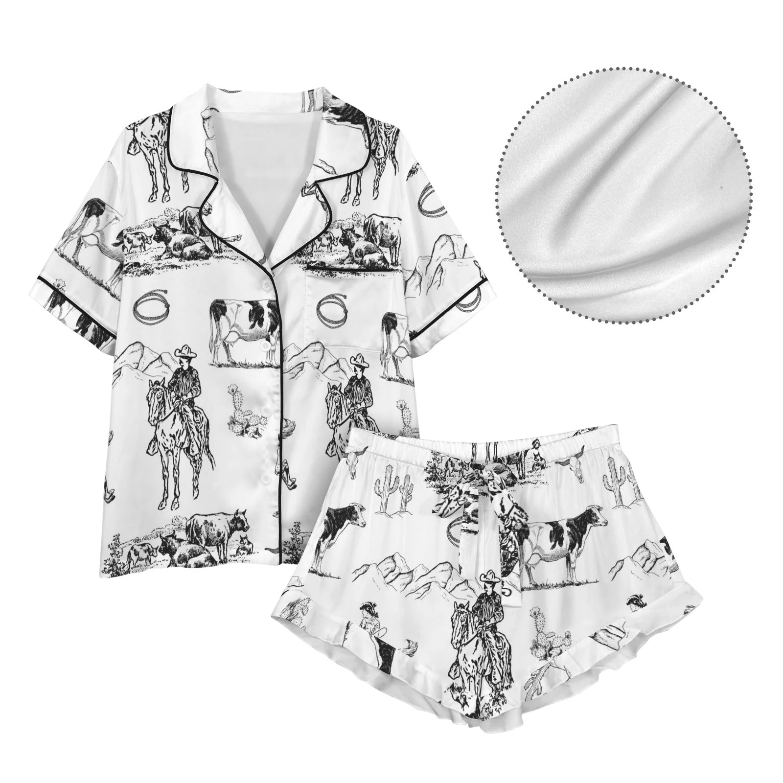 Baha Ranch Ranch Life Western Cowgirl Satin Ruffle Pajama Set - Image 4