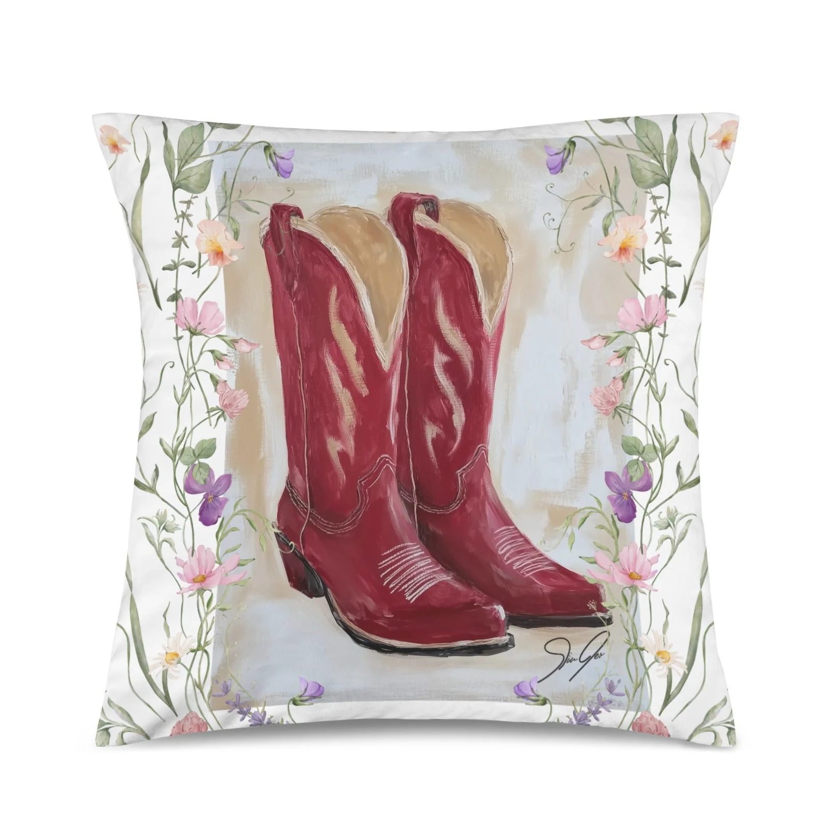 Baha Ranch Red Boots Velvety Soft Throw Pillow Case Made in America - Image 2
