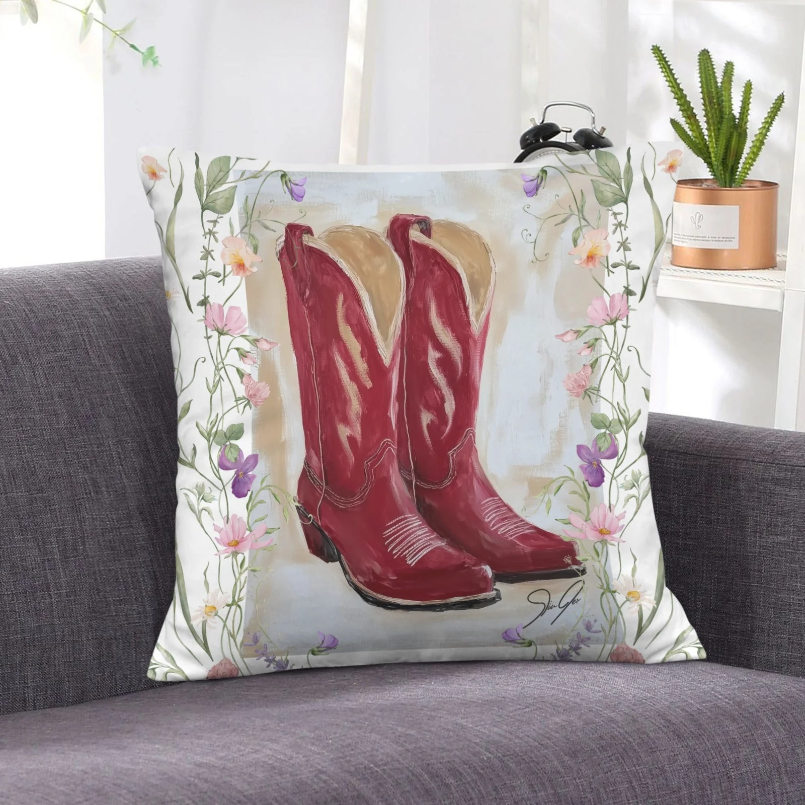 Baha Ranch Red Boots Velvety Soft Throw Pillow Case Made in America - Image 6