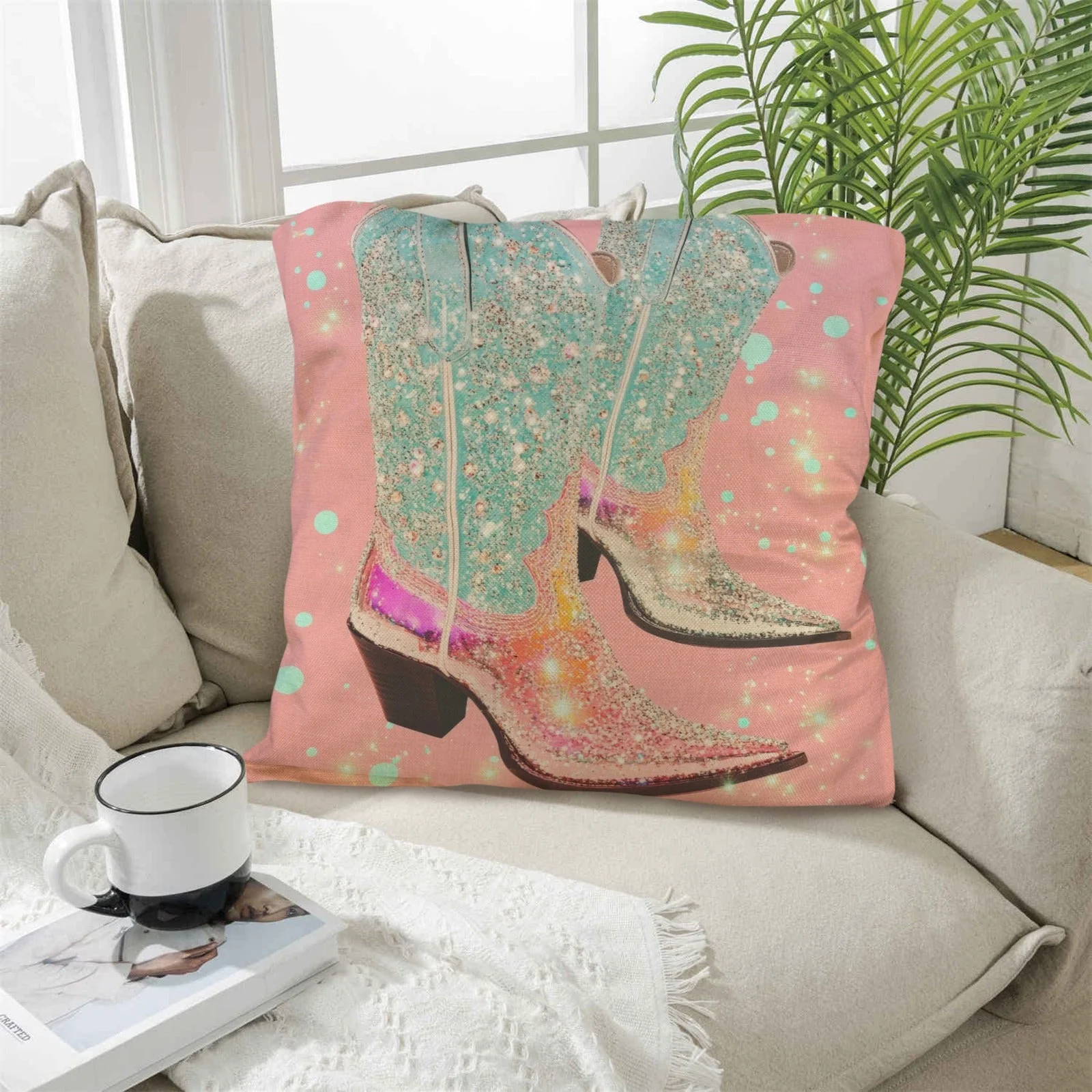 Baha Ranch Retro Pop Western Bling Boots Pillow Case Made in America - Image 5