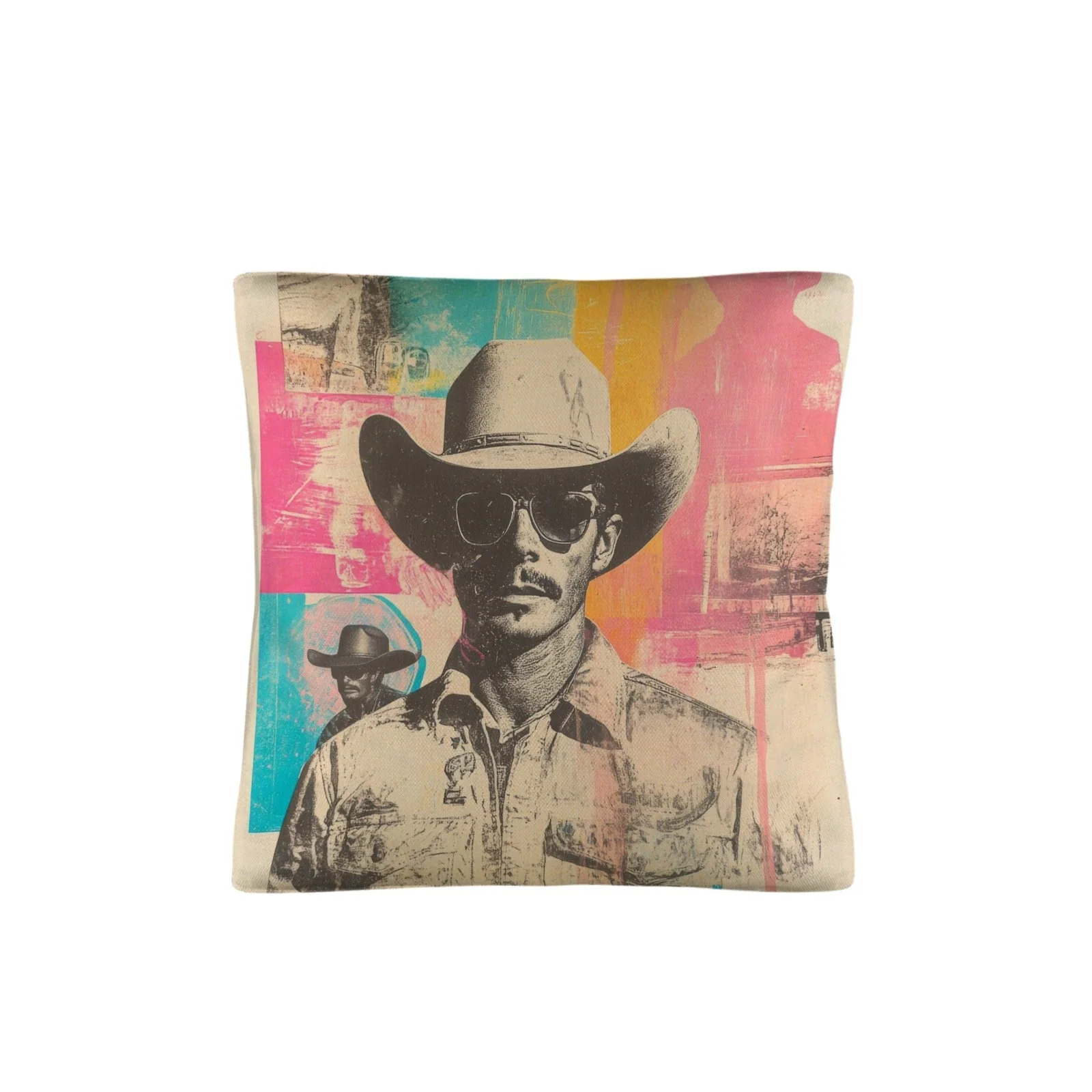Baha Ranch Retro Pop Western Hey Cowboy Pillow Case Made in America - Image 2