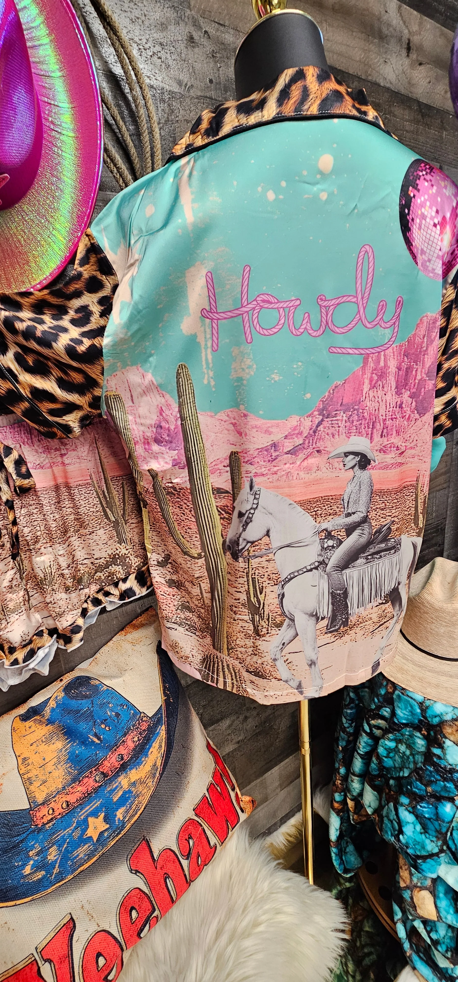 Baha Ranch Retro Pop Western Howdy Desert Cowgirl Satin Pajamas - Image 9