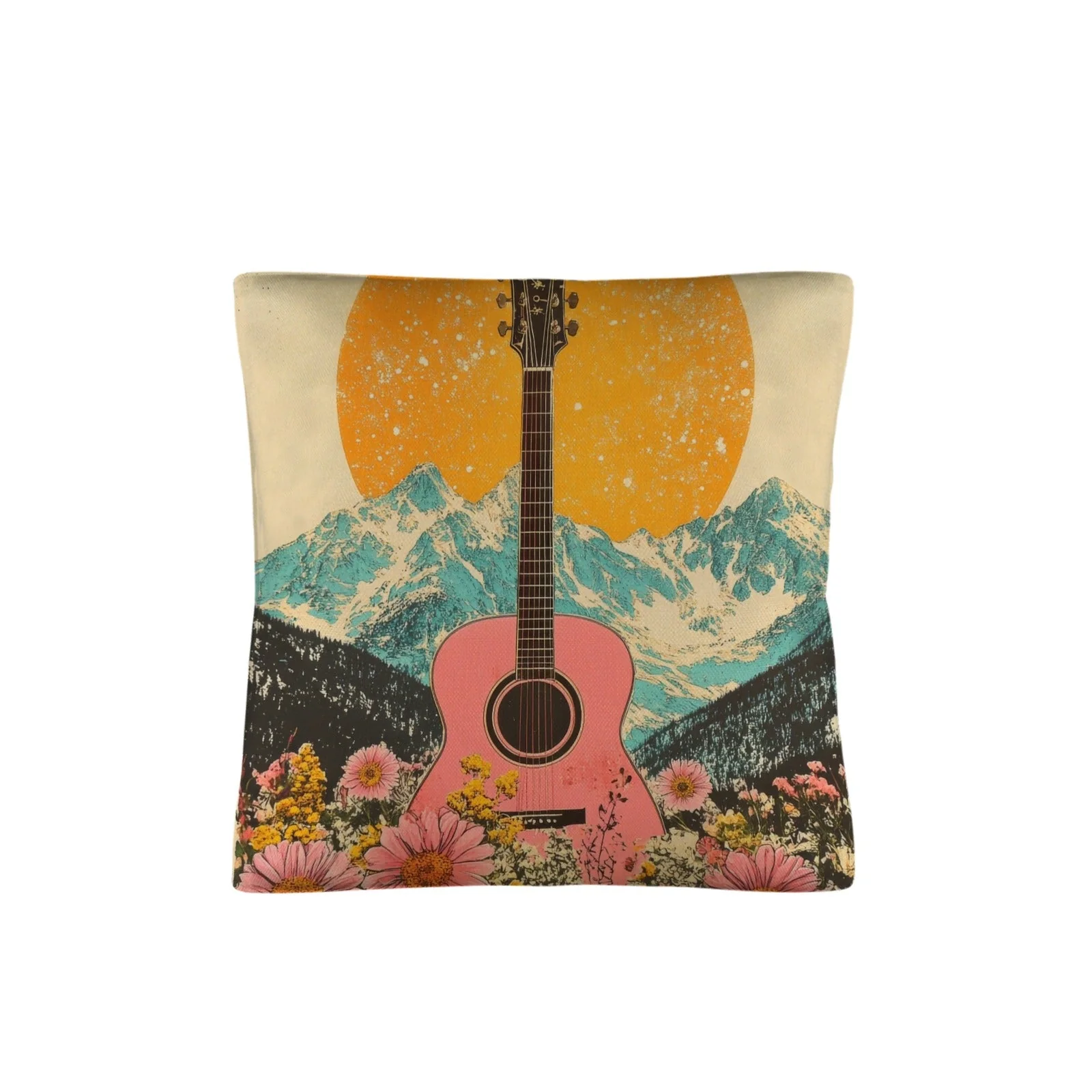 Baha Ranch Retro Pop Western Pink Guitar Pillow Case Made in America - Image 2