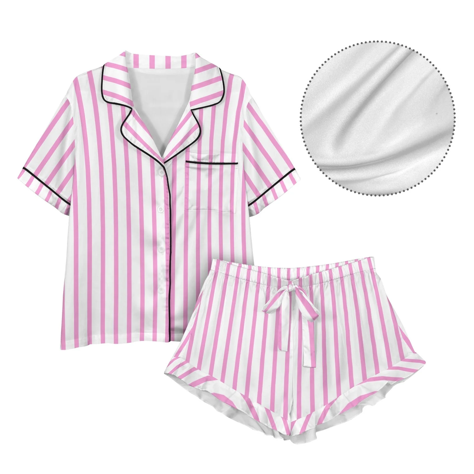Baha Ranch Retro Pop Western Wild West Pink Pin Stripe Satin Pajamas - Image 7