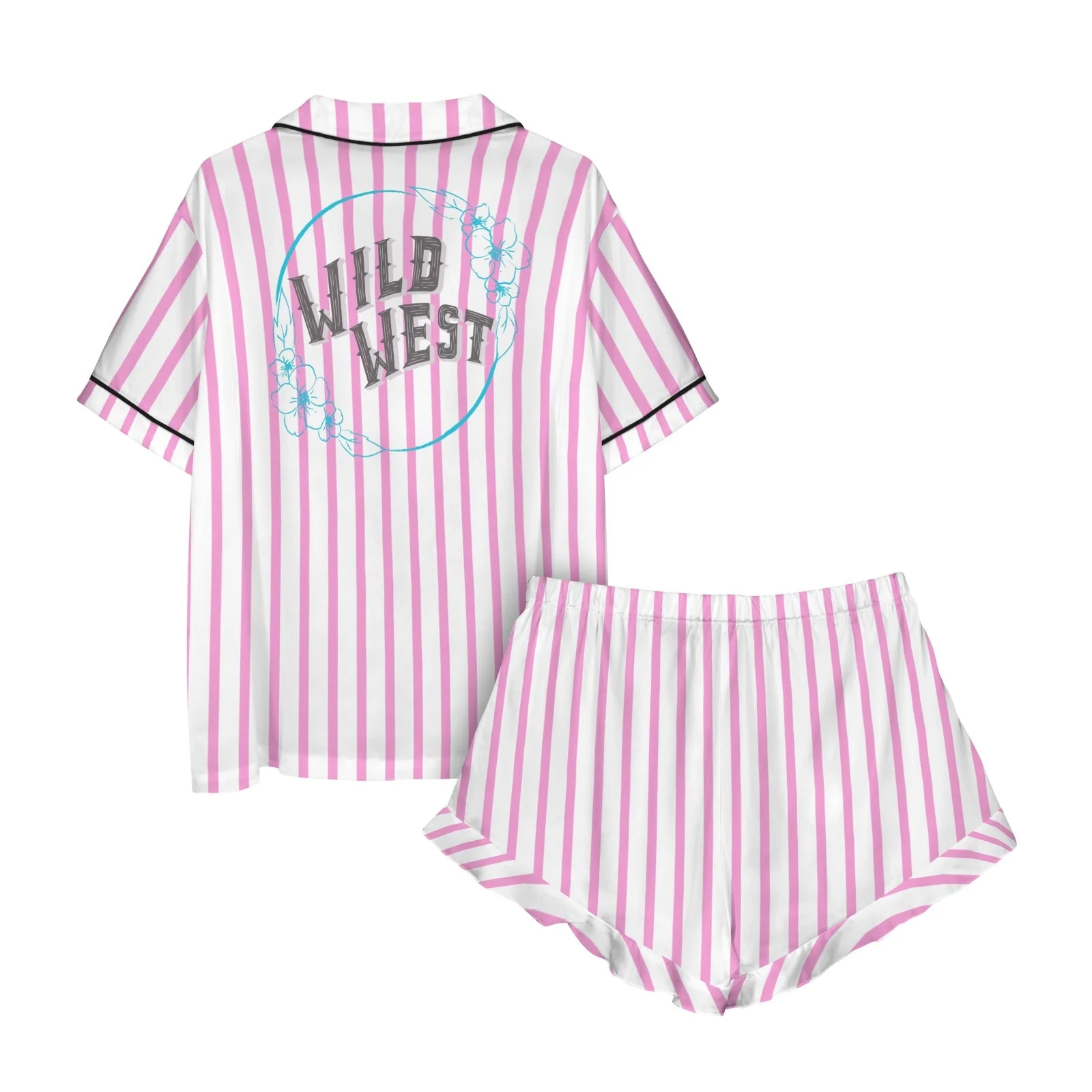 Baha Ranch Retro Pop Western Wild West Pink Pin Stripe Satin Pajamas - Image 8