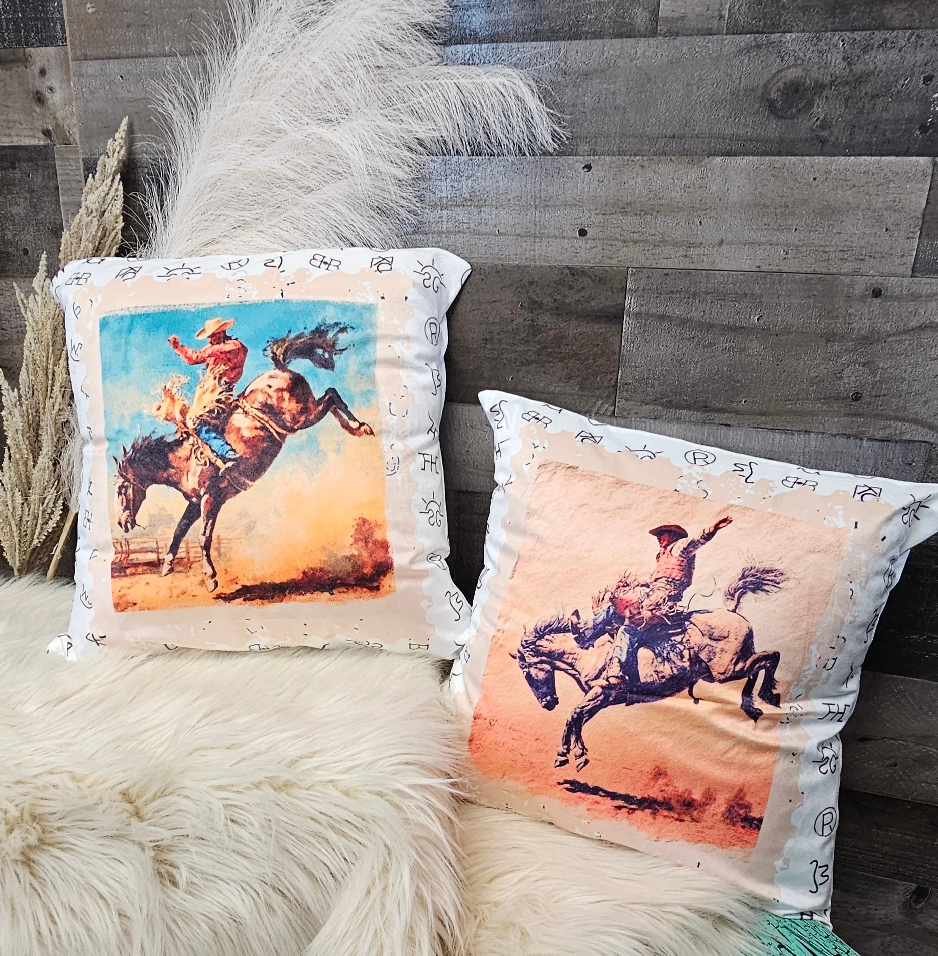 Baha Ranch Stamped Rodeo 2 Velvety Soft Pillow Case Made in America - Image 2