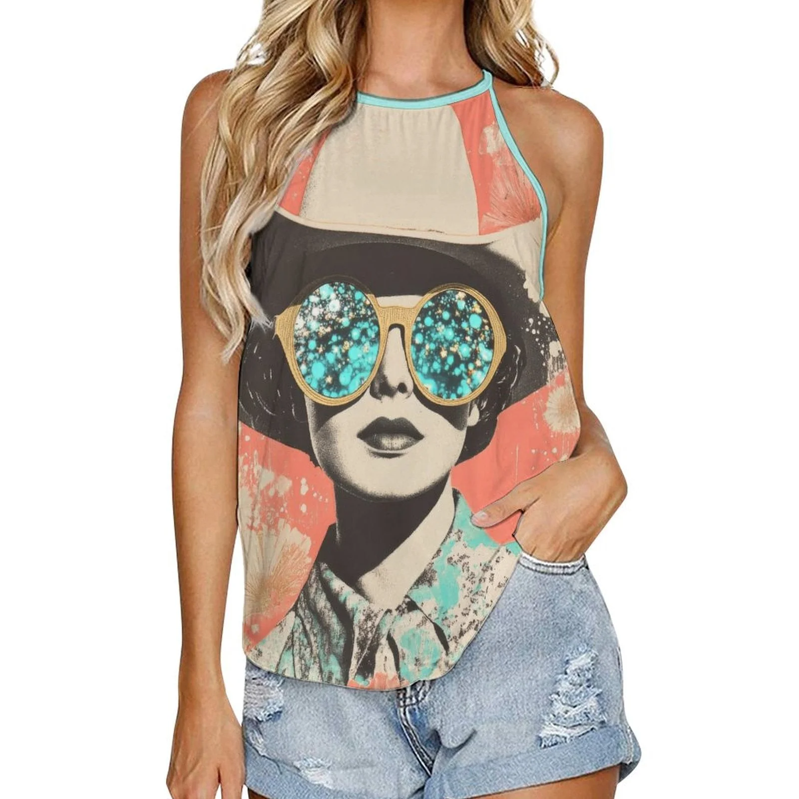 Baha Ranch Turquoise Cowgirl Retro Pop Western Tank Top - Image 2