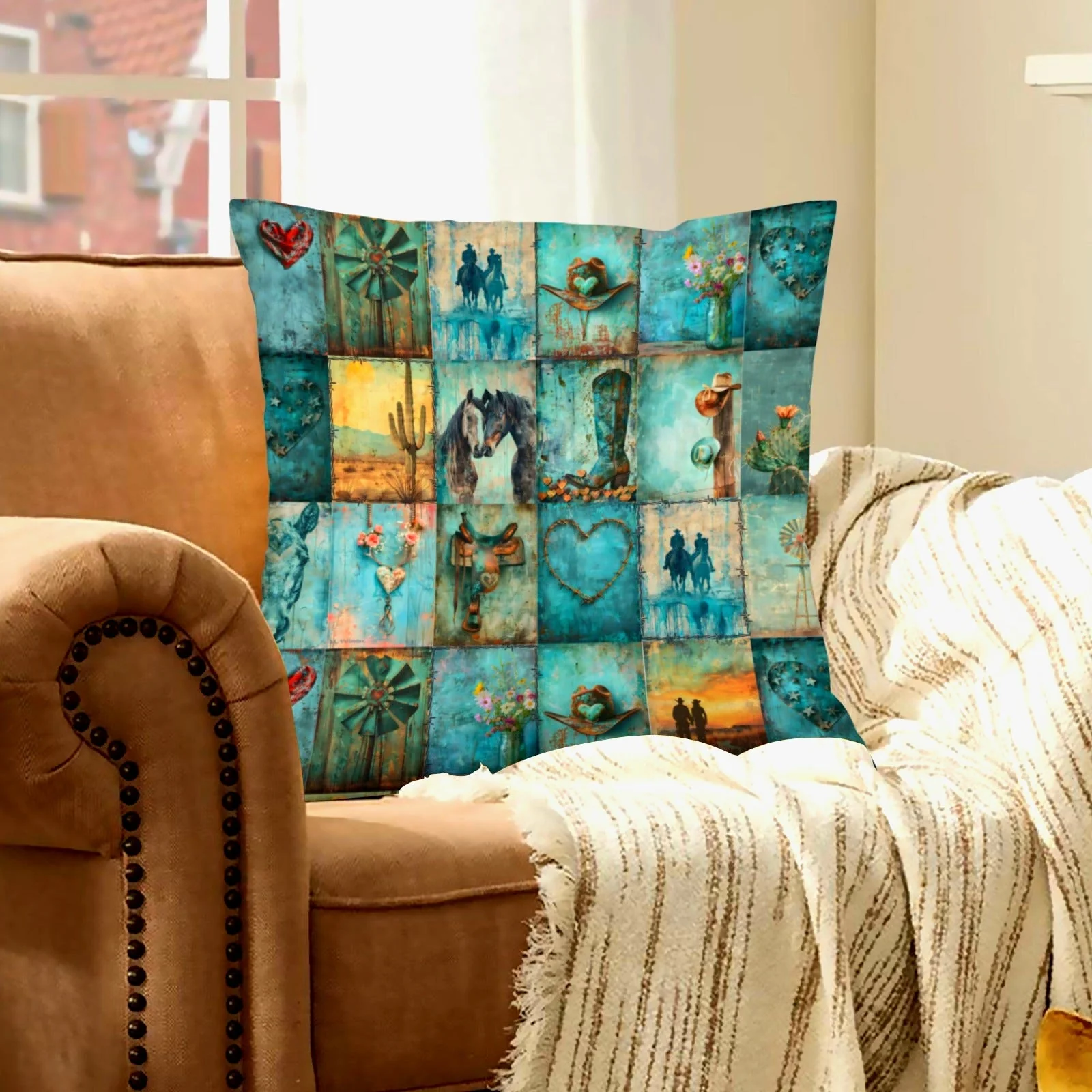 Baha Ranch turquoise Dreams Velvety Soft Pillow Case Made in America - Image 5