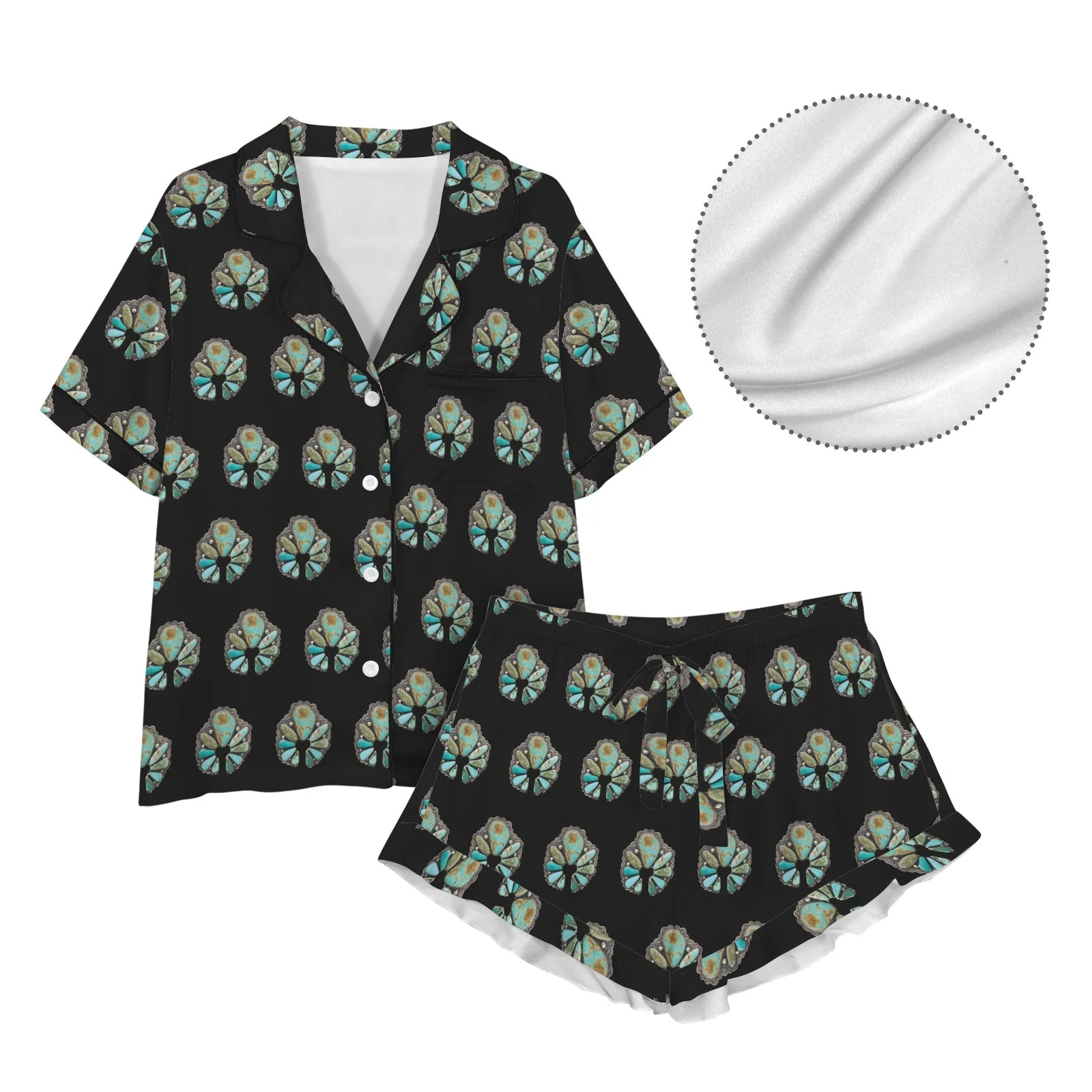 Baha Ranch Turquoise Naja Black Western Satin Pajama set - Image 4