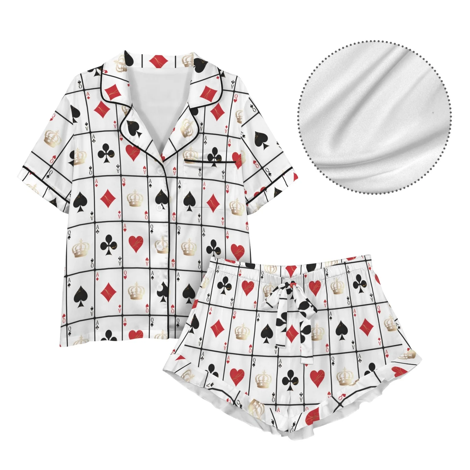 Baha Ranch Vegas Gambling Satin Ruffle Pajama Set - Image 4