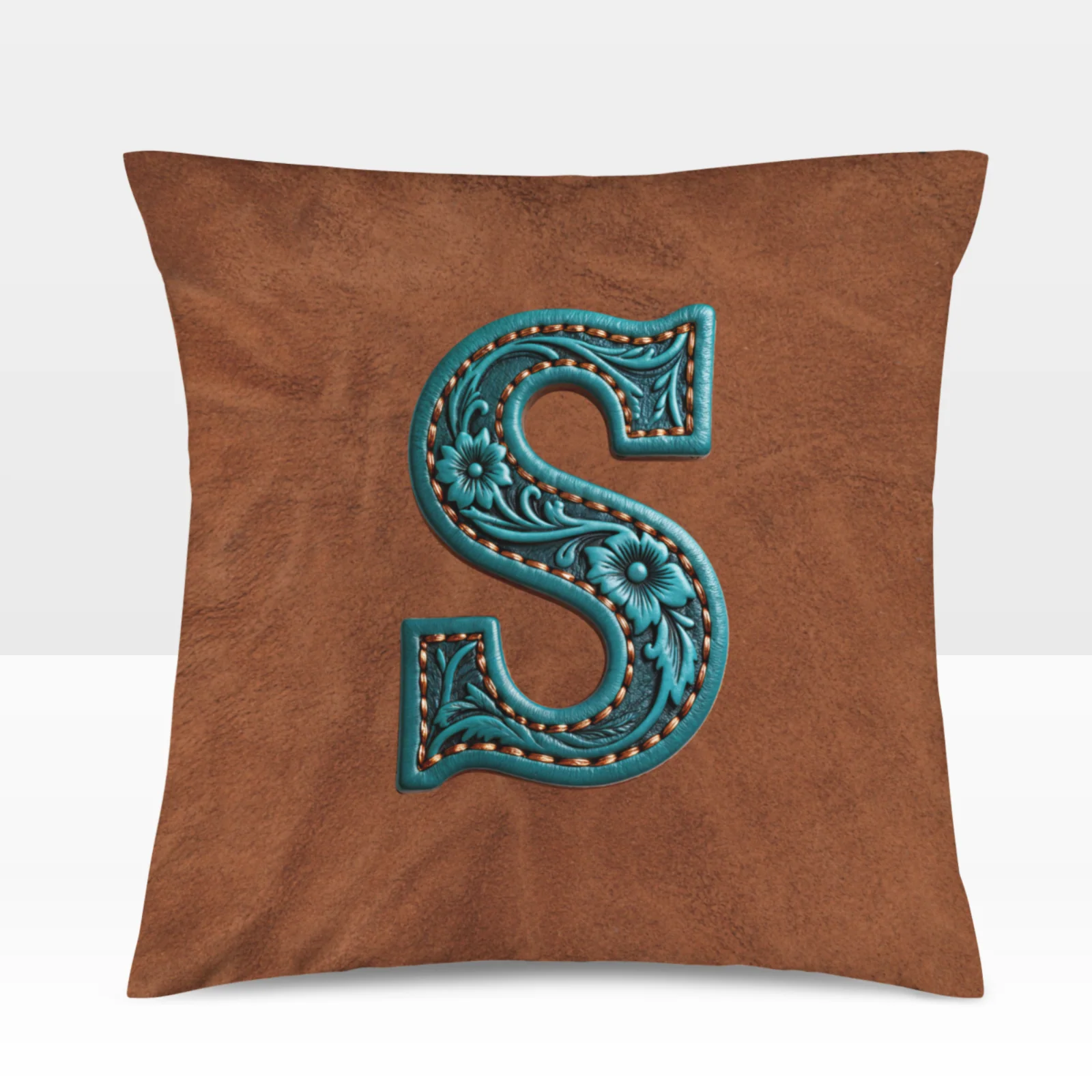 Baha Ranch Velvety Soft Western Tooled Initial Personalized Pillow Cover Made in America - Image 12