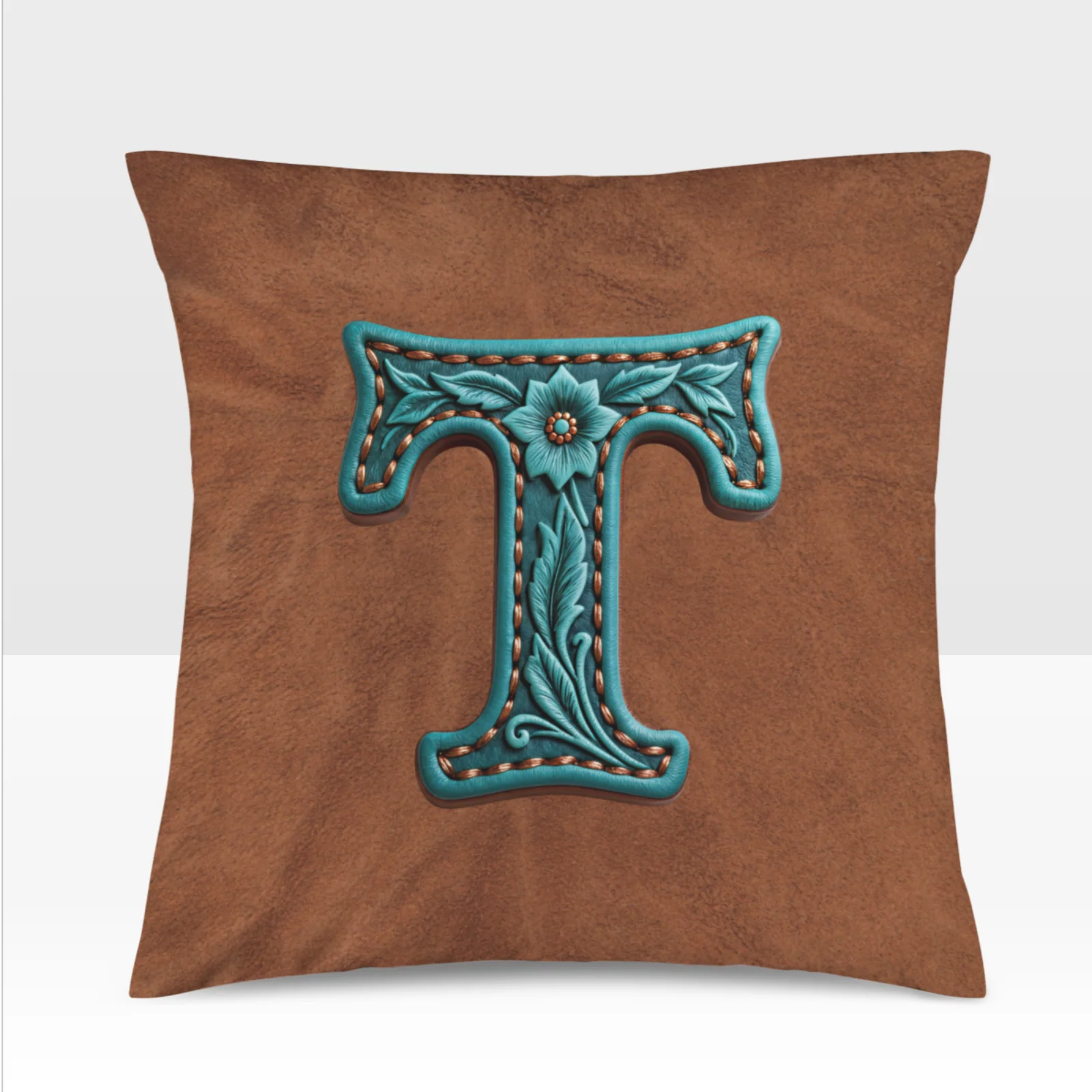 Baha Ranch Velvety Soft Western Tooled Initial Personalized Pillow Cover Made in America - Image 13