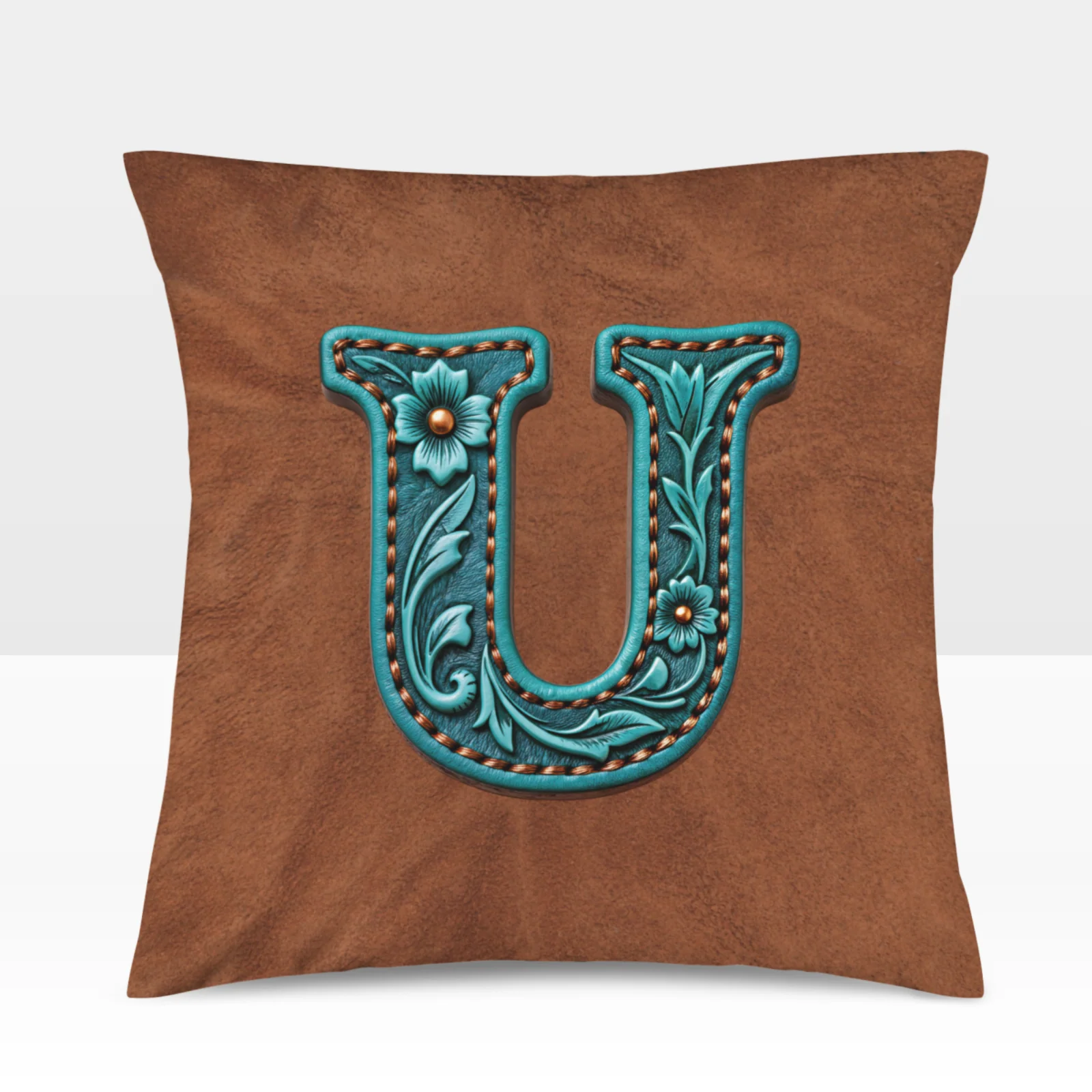 Baha Ranch Velvety Soft Western Tooled Initial Personalized Pillow Cover Made in America - Image 14