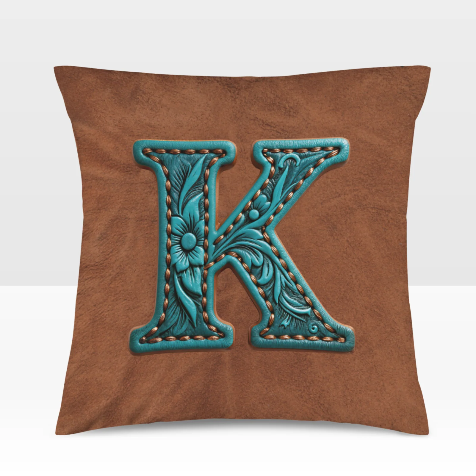 Baha Ranch Velvety Soft Western Tooled Initial Personalized Pillow Cover Made in America - Image 19