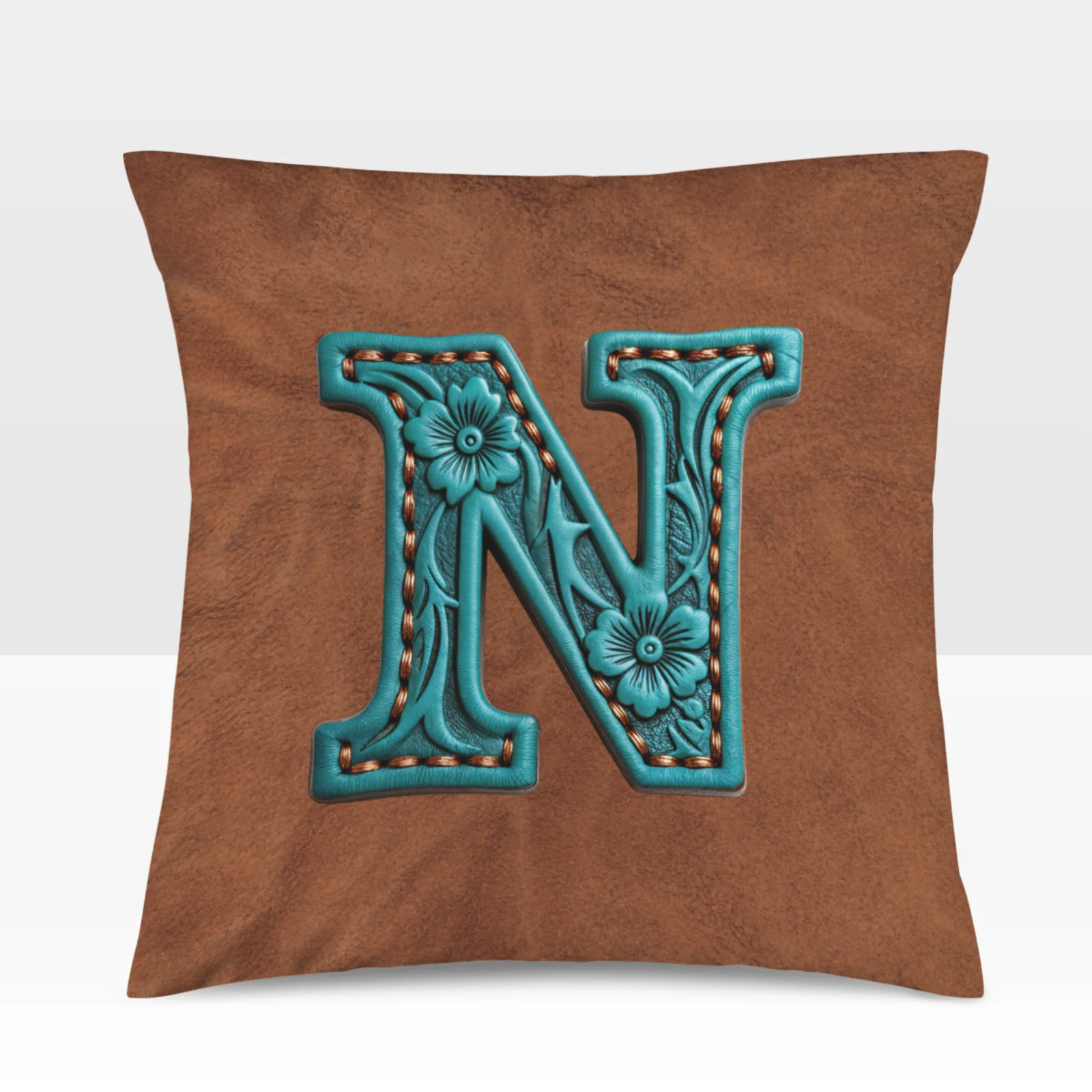 Baha Ranch Velvety Soft Western Tooled Initial Personalized Pillow Cover Made in America - Image 21
