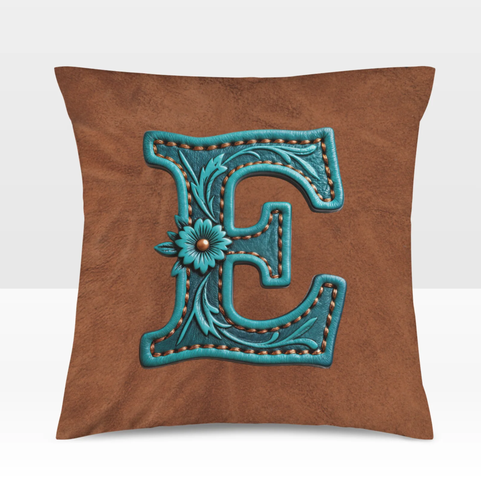 Baha Ranch Velvety Soft Western Tooled Initial Personalized Pillow Cover Made in America - Image 27