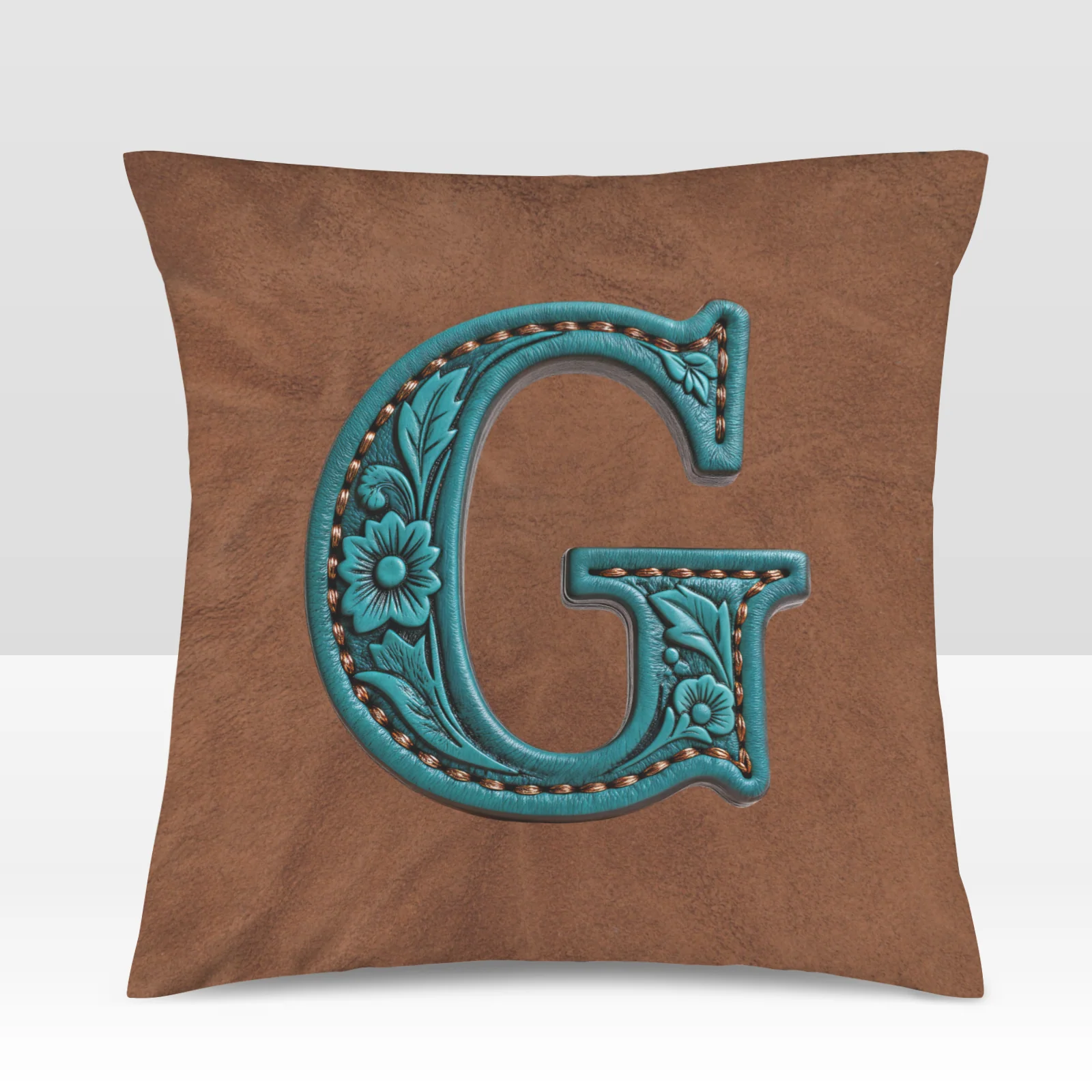 Baha Ranch Velvety Soft Western Tooled Initial Personalized Pillow Cover Made in America - Image 29