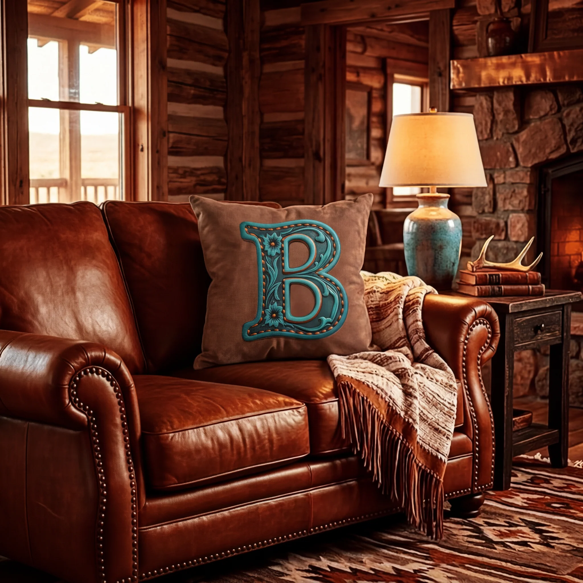 Baha Ranch Velvety Soft Western Tooled Initial Personalized Pillow Cover Made in America - Image 3