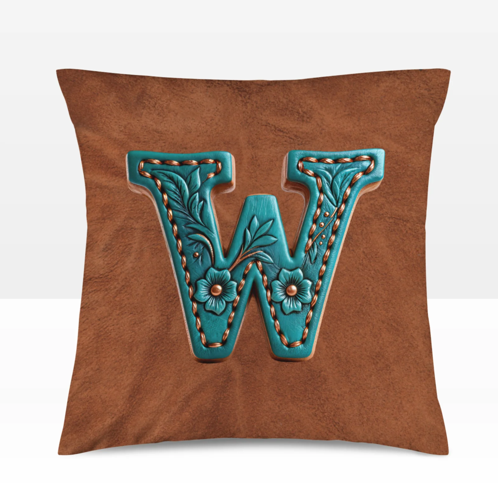 Baha Ranch Velvety Soft Western Tooled Initial Personalized Pillow Cover Made in America - Image 33