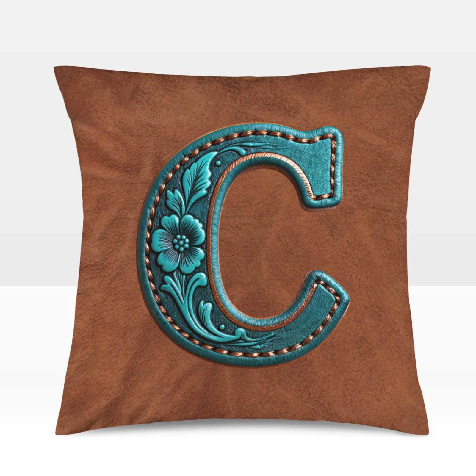 Baha Ranch Velvety Soft Western Tooled Initial Personalized Pillow Cover Made in America - Image 7