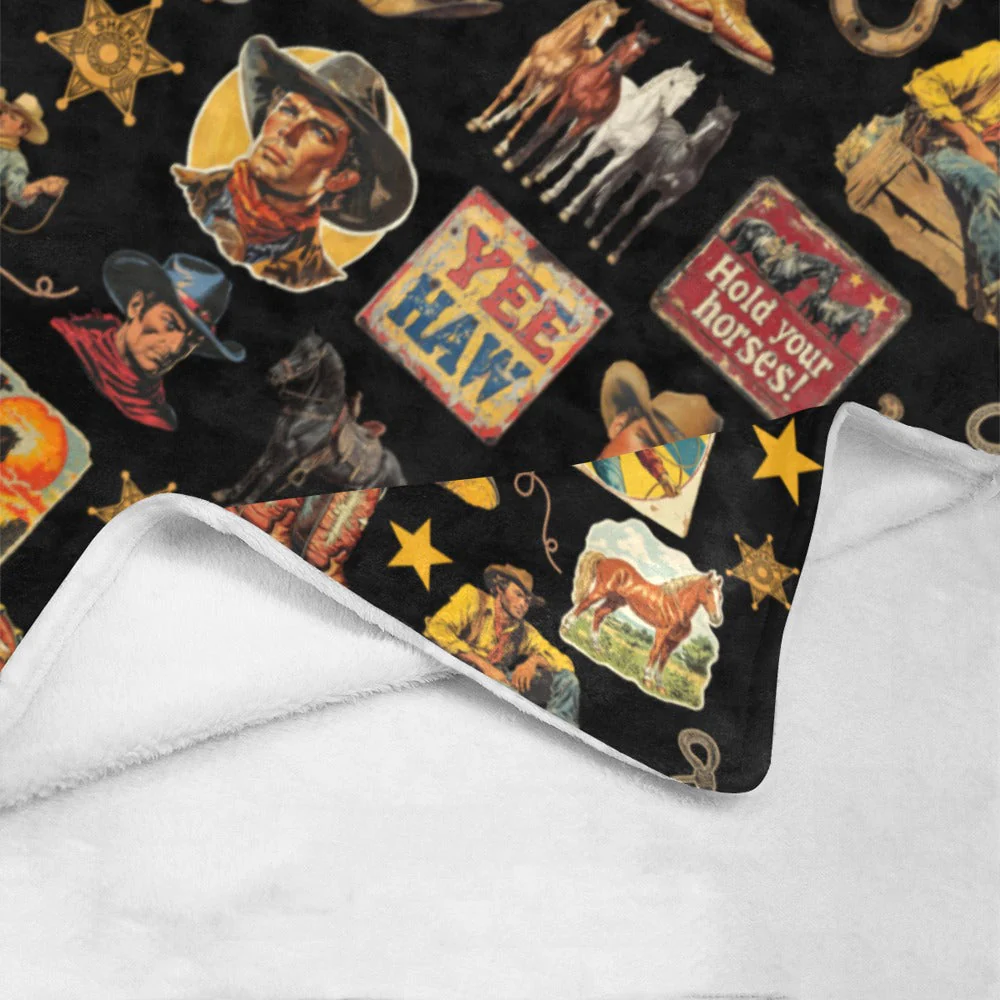 Baha Ranch Vintage Cowboy Collage Western Ultra Soft Minky Throw Blanket 60" x 80" Made in America - Image 5