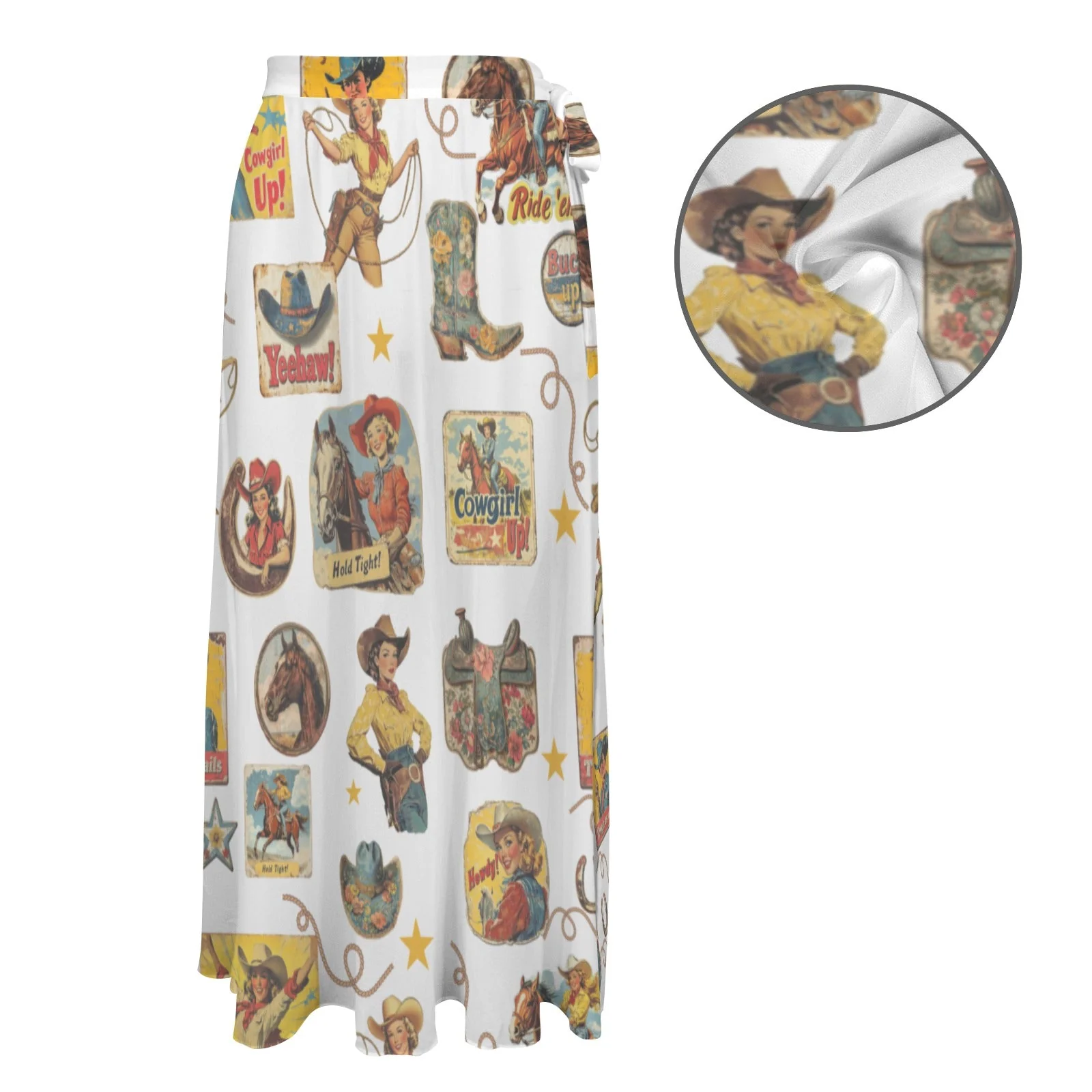 Baha Ranch Vintage Cowgirl Collage Beach Coverup Skirt - Image 5